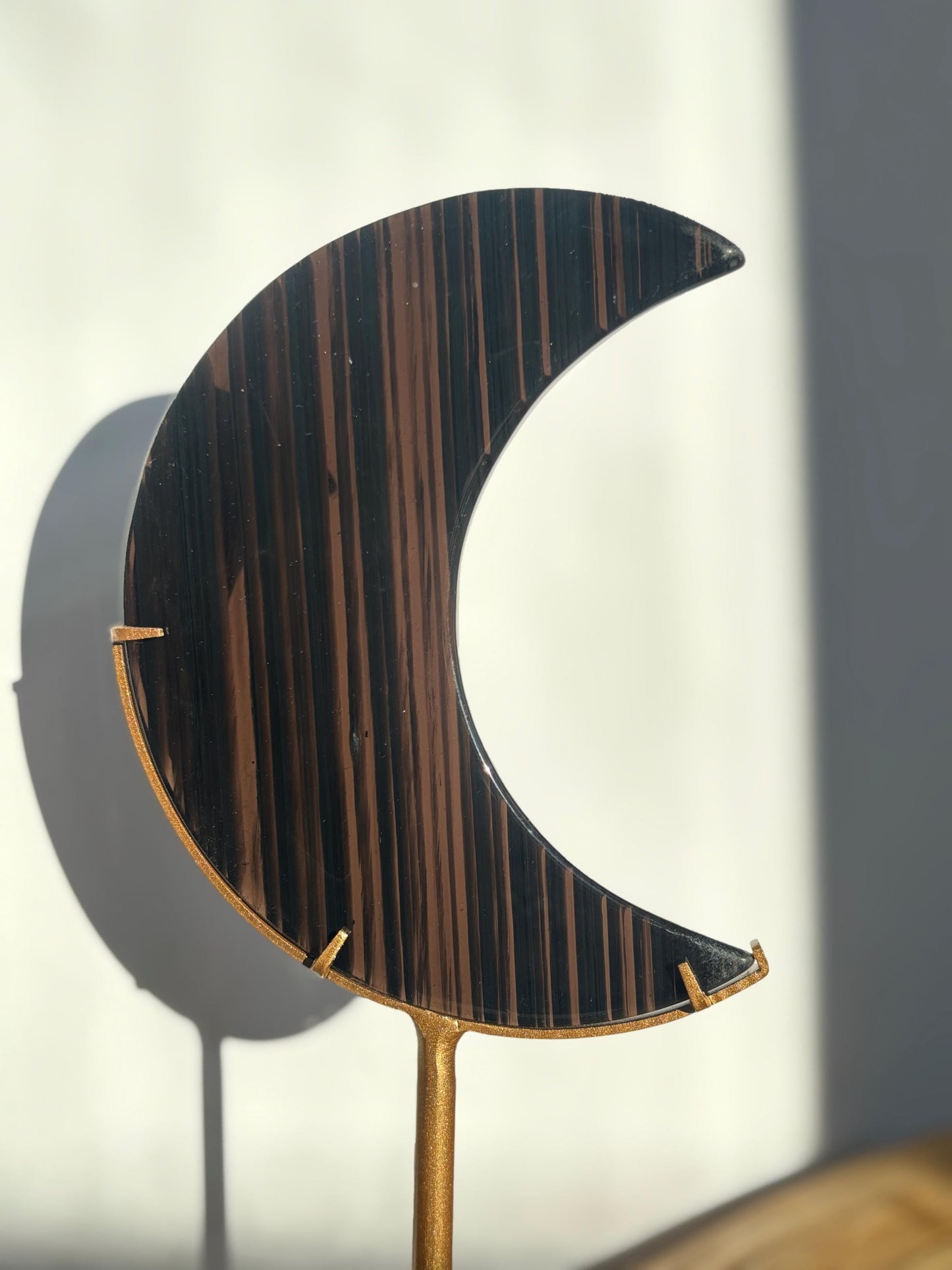 Midnight Lace Obsidian Moon with stand | Crystal Carvings | Statement Crystal