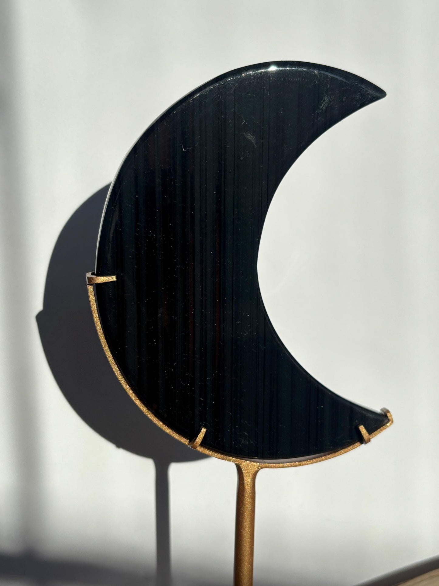 Midnight Lace Obsidian Moon with stand | Crystal Carvings | Statement Crystal