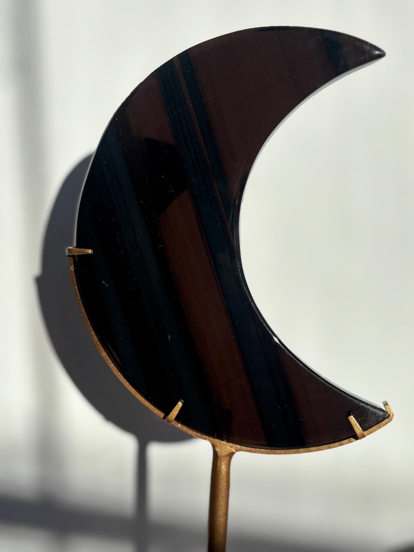 Midnight Lace Obsidian Moon with stand | Crystal Carvings | Statement Crystal