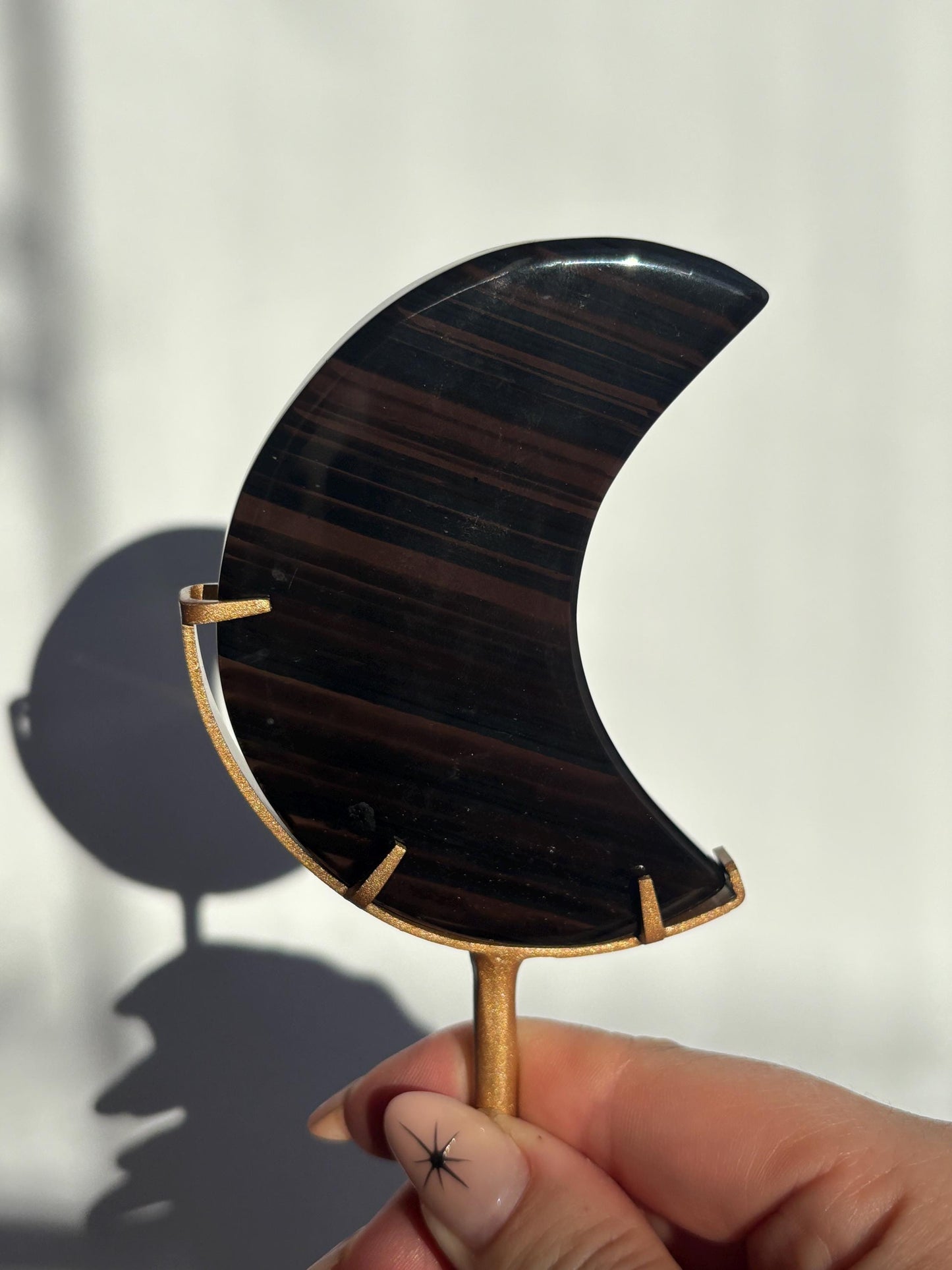 Midnight Lace Obsidian Moon with stand | Crystal Carvings | Statement Crystal