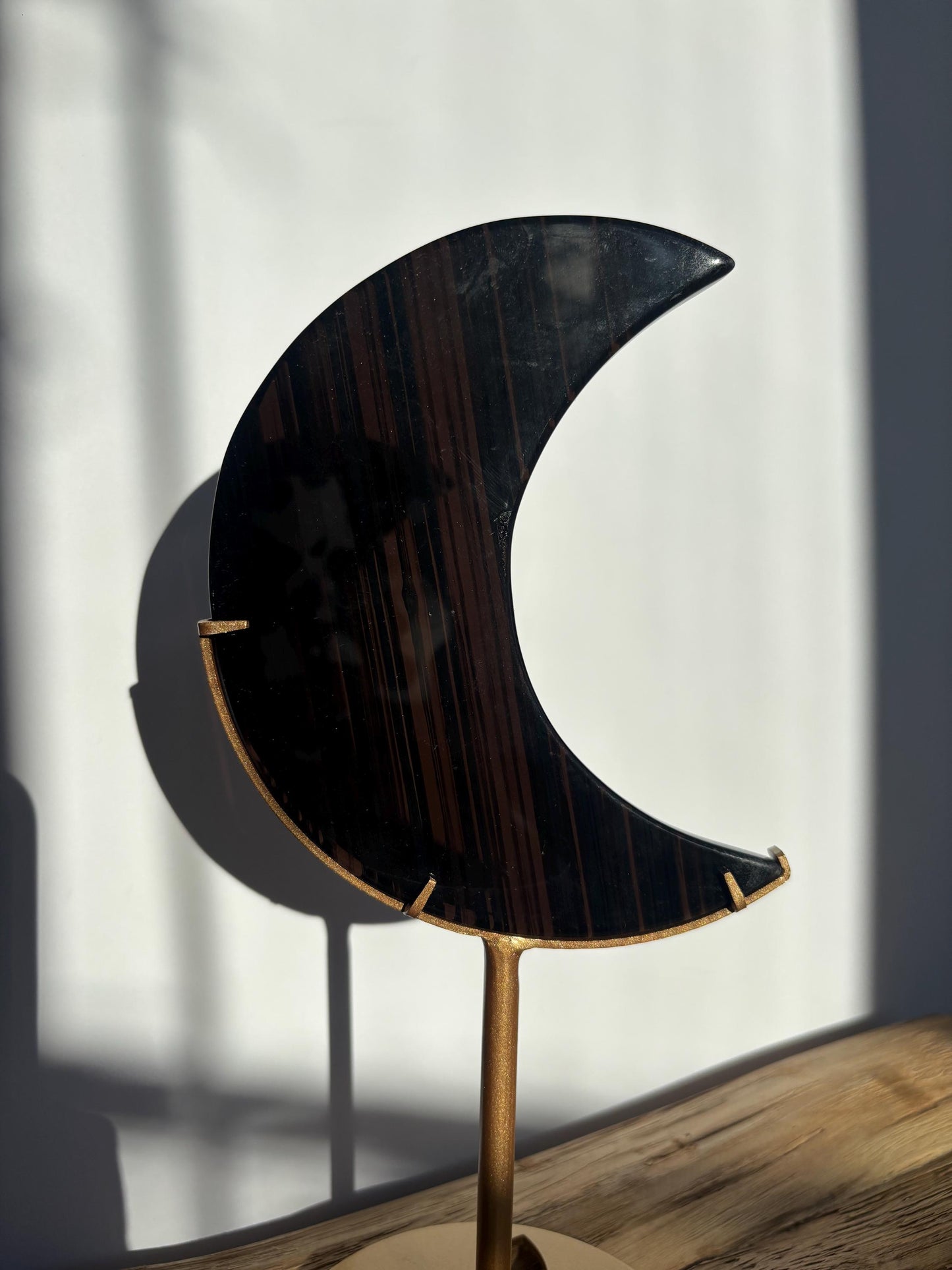 Midnight Lace Obsidian Moon with stand | Crystal Carvings | Statement Crystal