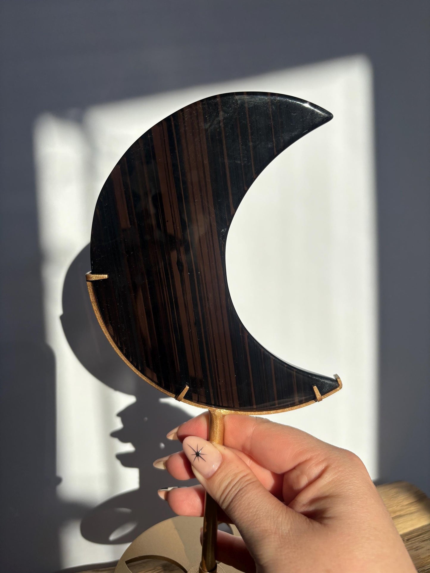 Midnight Lace Obsidian Moon with stand | Crystal Carvings | Statement Crystal
