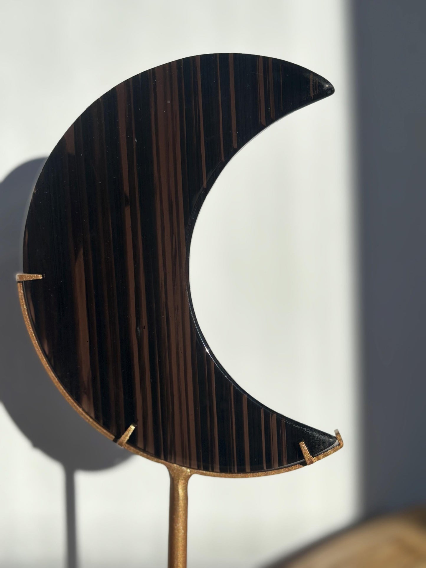 Midnight Lace Obsidian Moon with stand | Crystal Carvings | Statement Crystal
