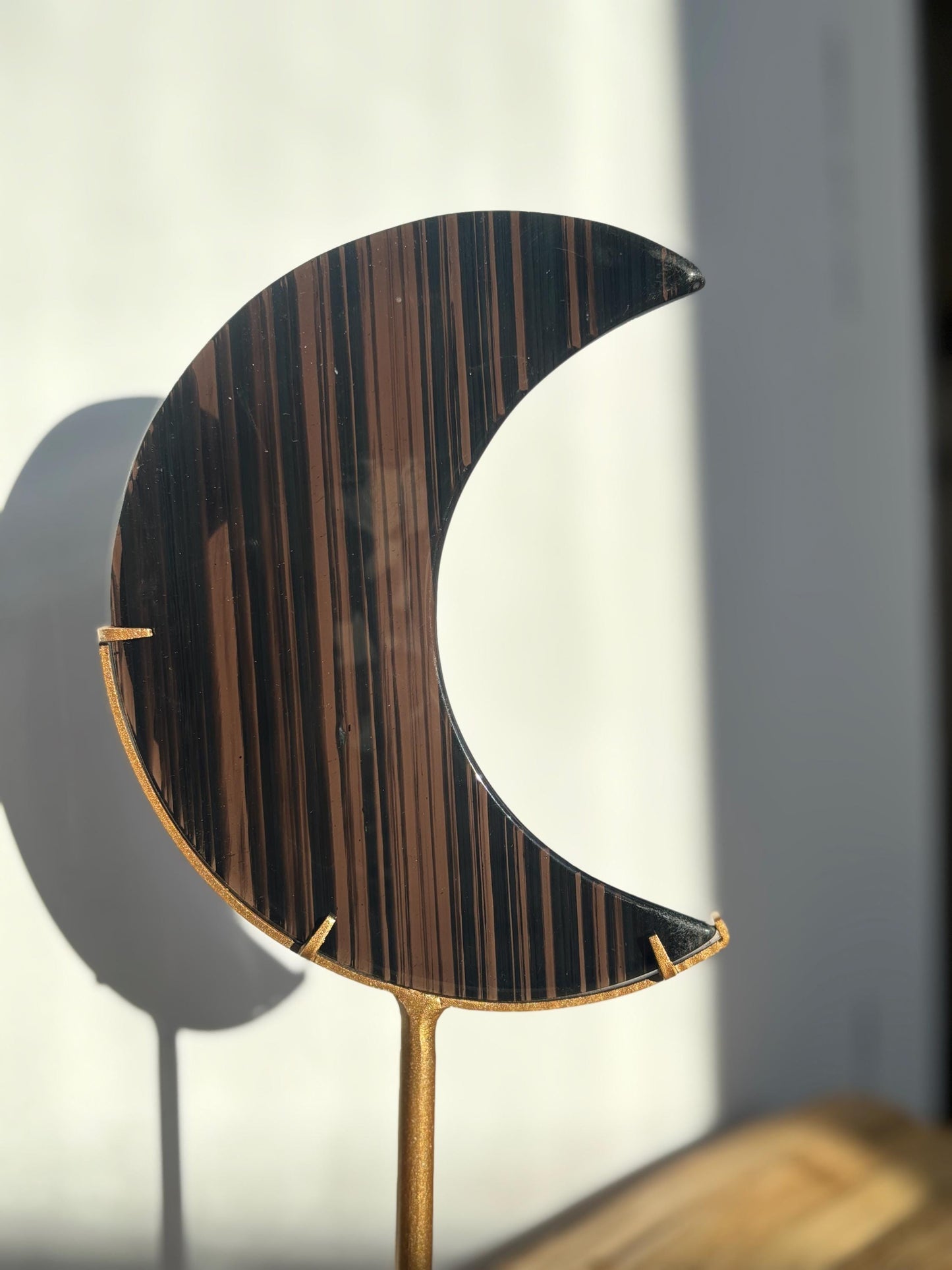Midnight Lace Obsidian Moon with stand | Crystal Carvings | Statement Crystal