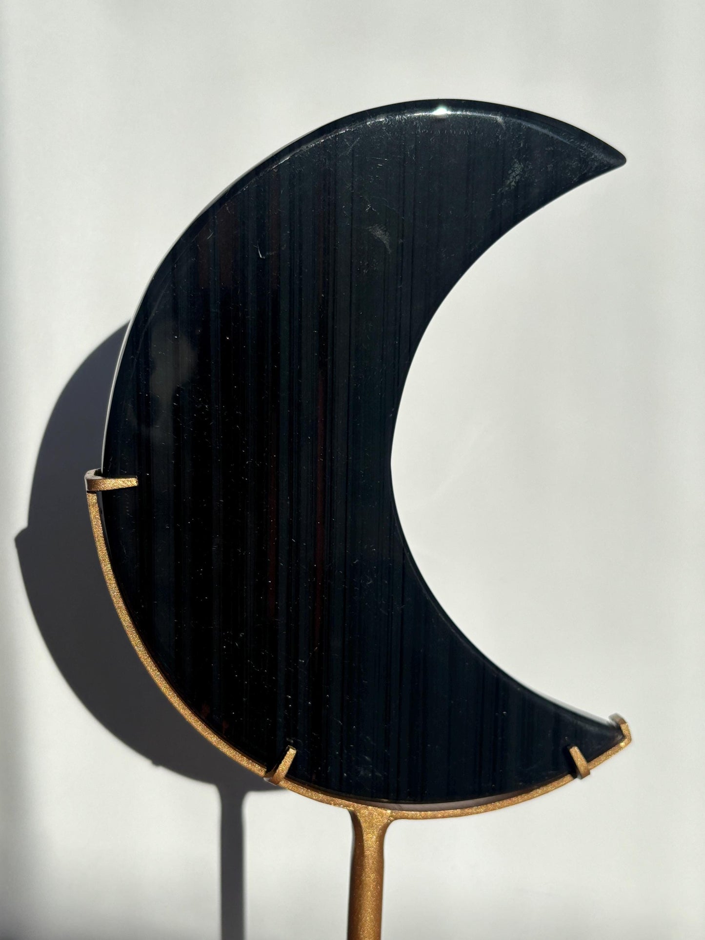 Midnight Lace Obsidian Moon with stand | Crystal Carvings | Statement Crystal
