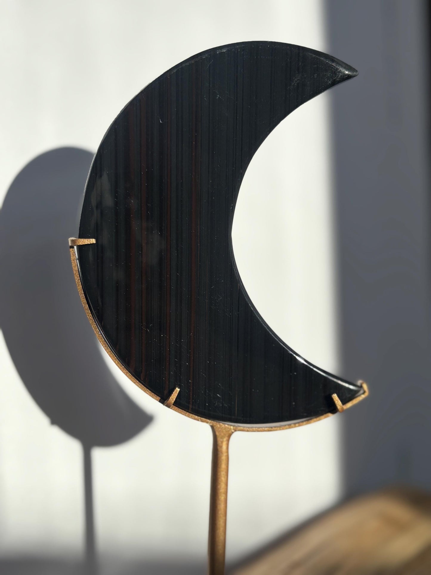 Midnight Lace Obsidian Moon with stand | Crystal Carvings | Statement Crystal