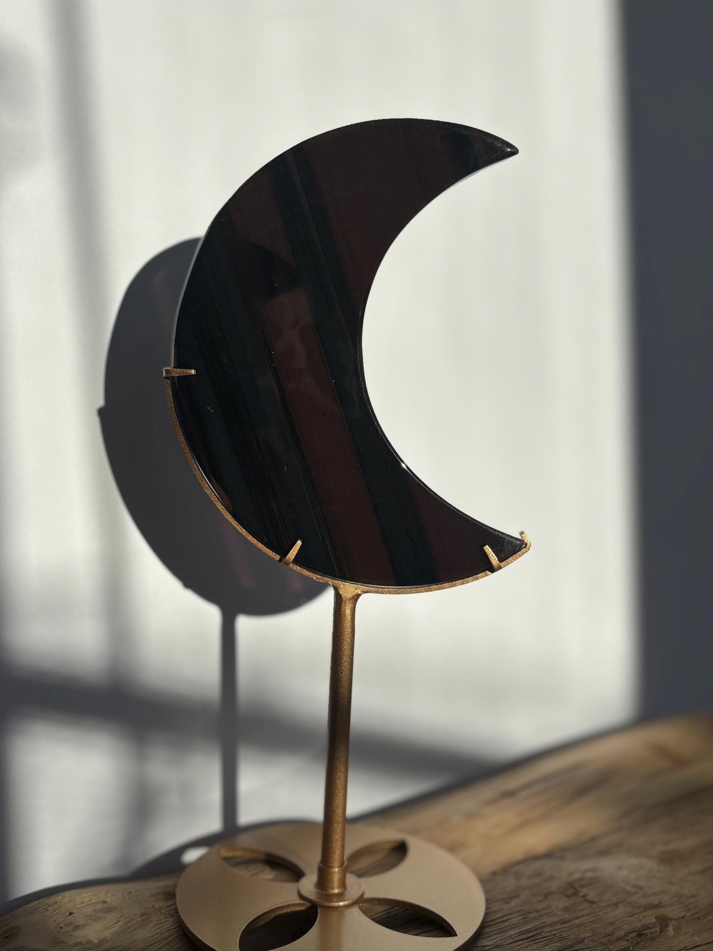 Midnight Lace Obsidian Moon with stand | Crystal Carvings | Statement Crystal