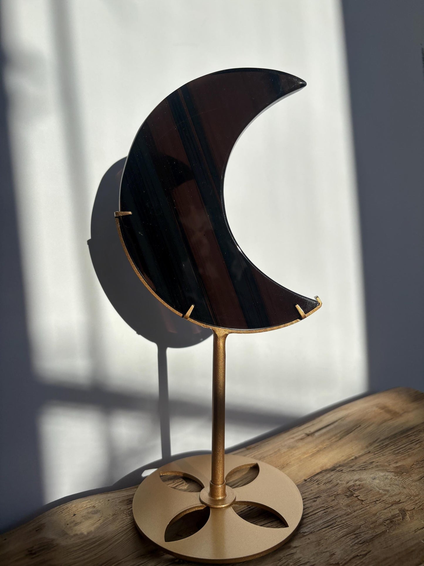 Midnight Lace Obsidian Moon with stand | Crystal Carvings | Statement Crystal