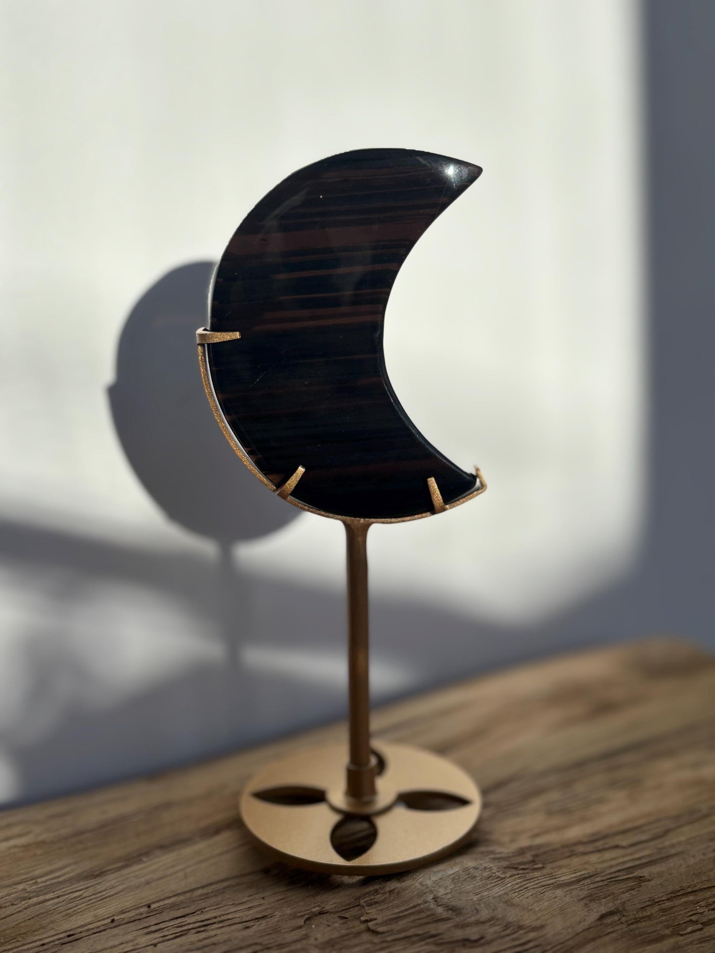 Midnight Lace Obsidian Moon with stand | Crystal Carvings | Statement Crystal