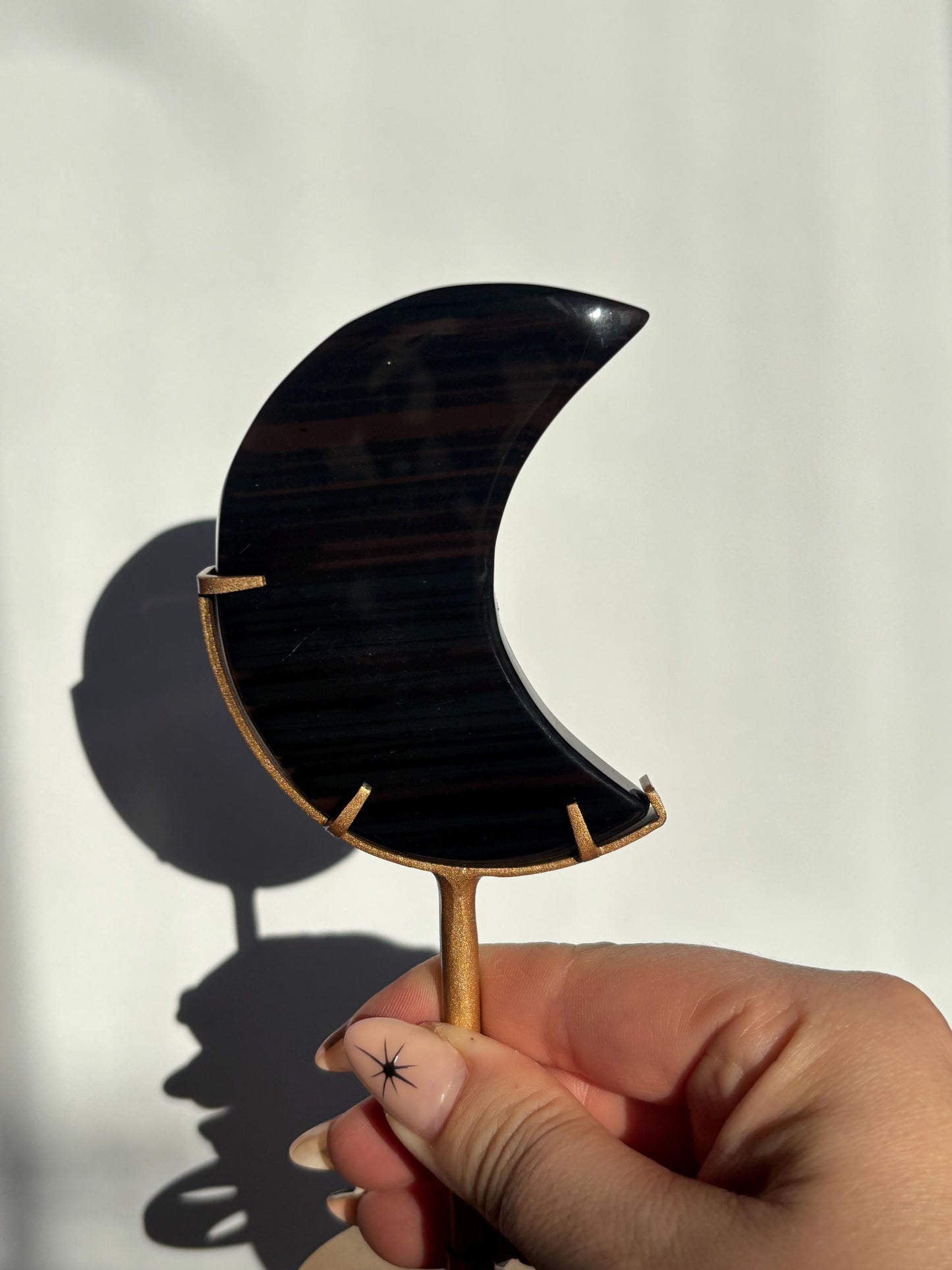 Midnight Lace Obsidian Moon with stand | Crystal Carvings | Statement Crystal
