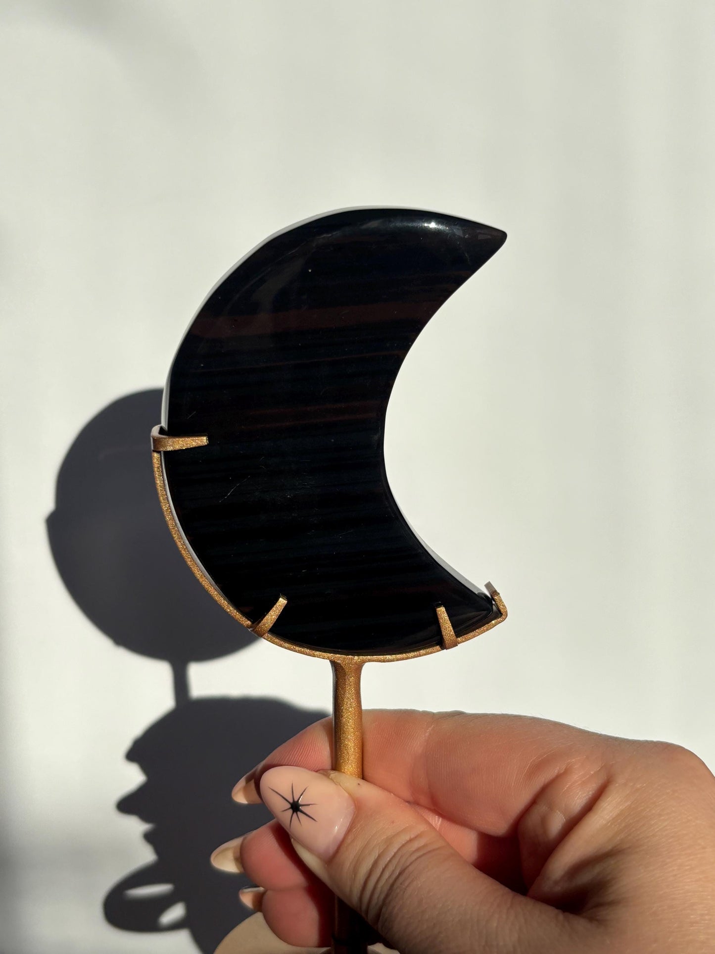 Midnight Lace Obsidian Moon with stand | Crystal Carvings | Statement Crystal