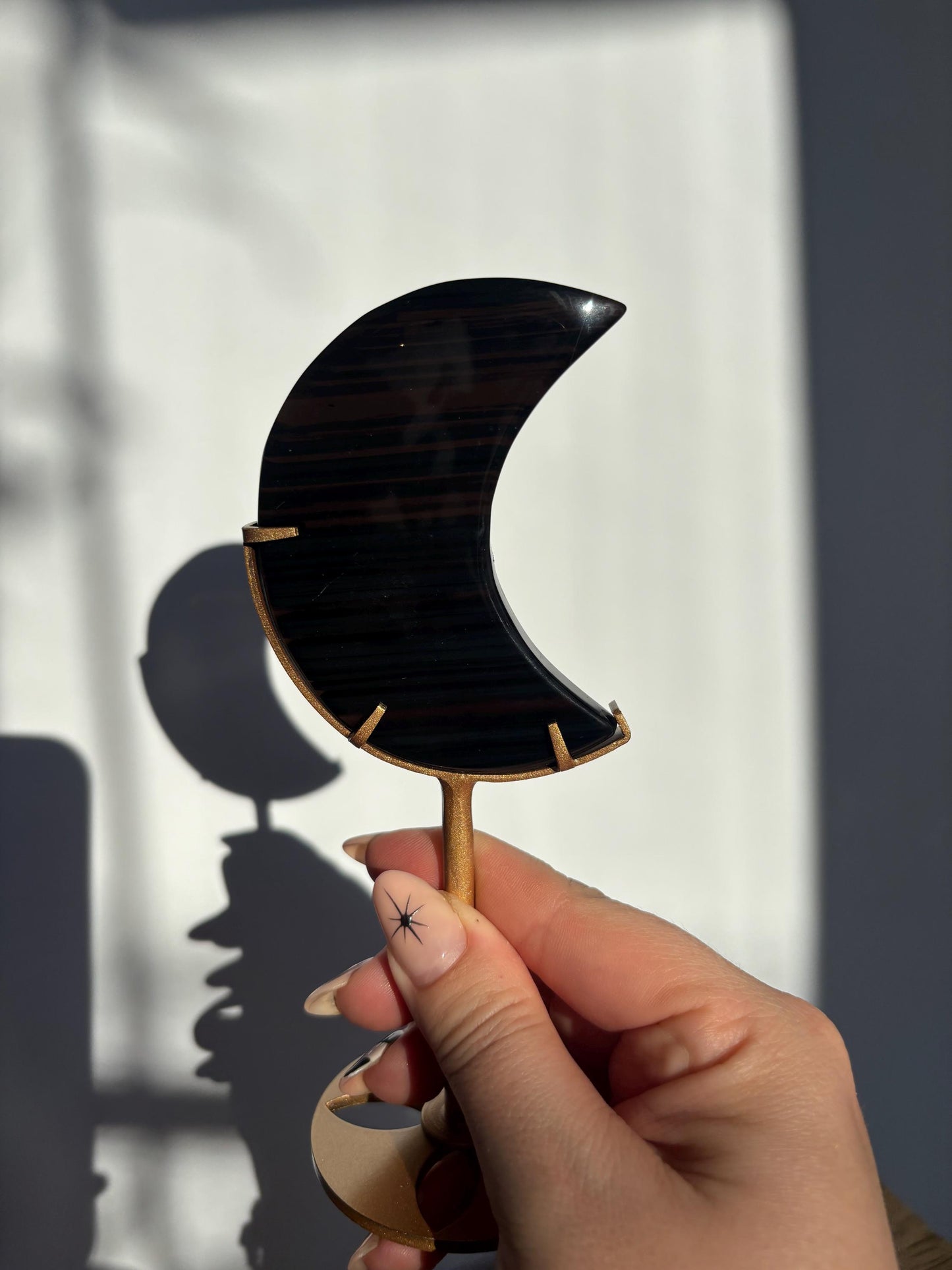 Midnight Lace Obsidian Moon with stand | Crystal Carvings | Statement Crystal