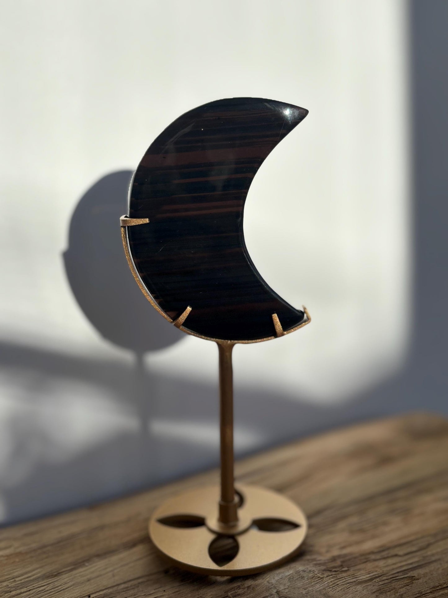 Midnight Lace Obsidian Moon with stand | Crystal Carvings | Statement Crystal