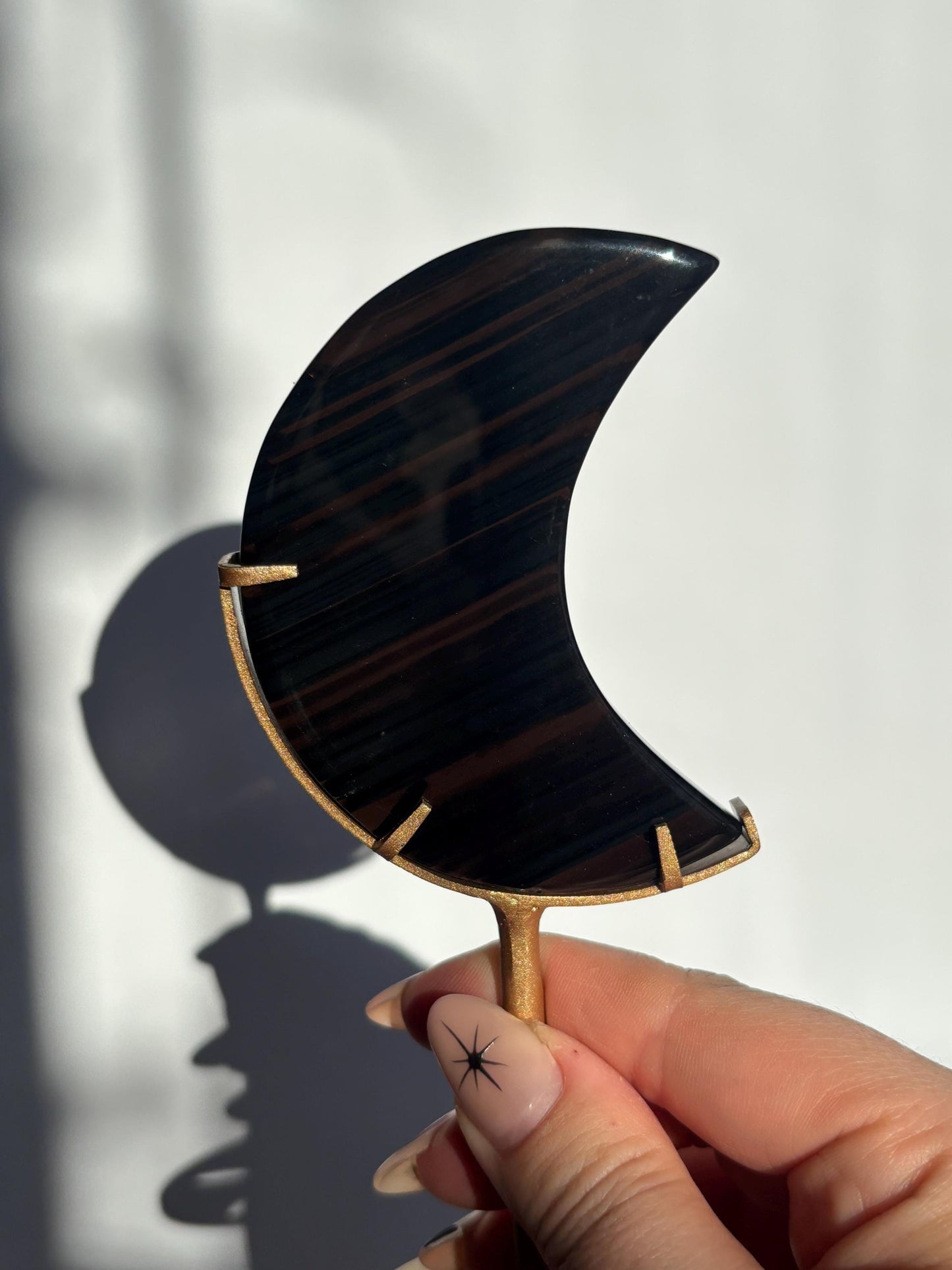 Midnight Lace Obsidian Moon with stand | Crystal Carvings | Statement Crystal