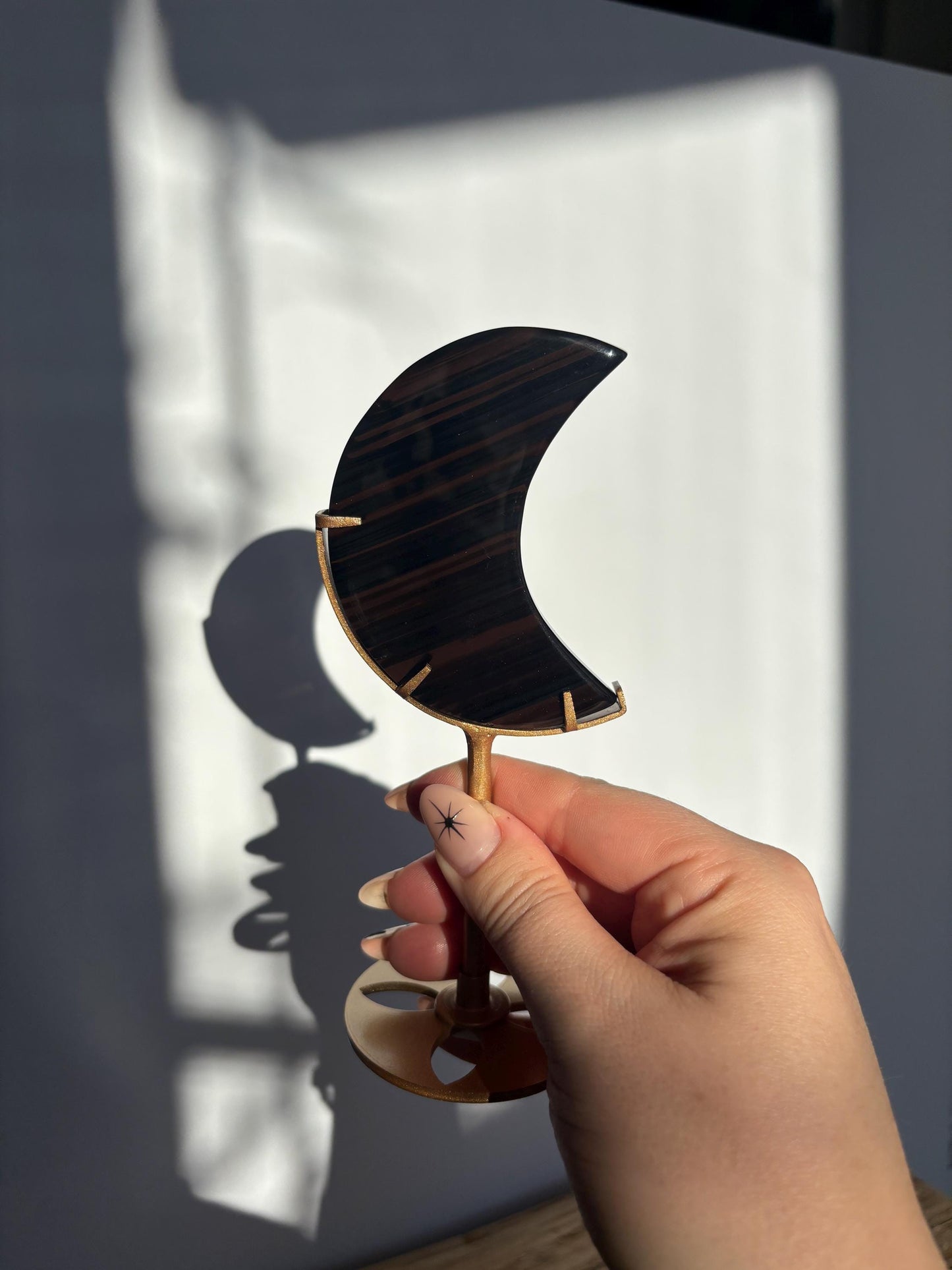 Midnight Lace Obsidian Moon with stand | Crystal Carvings | Statement Crystal