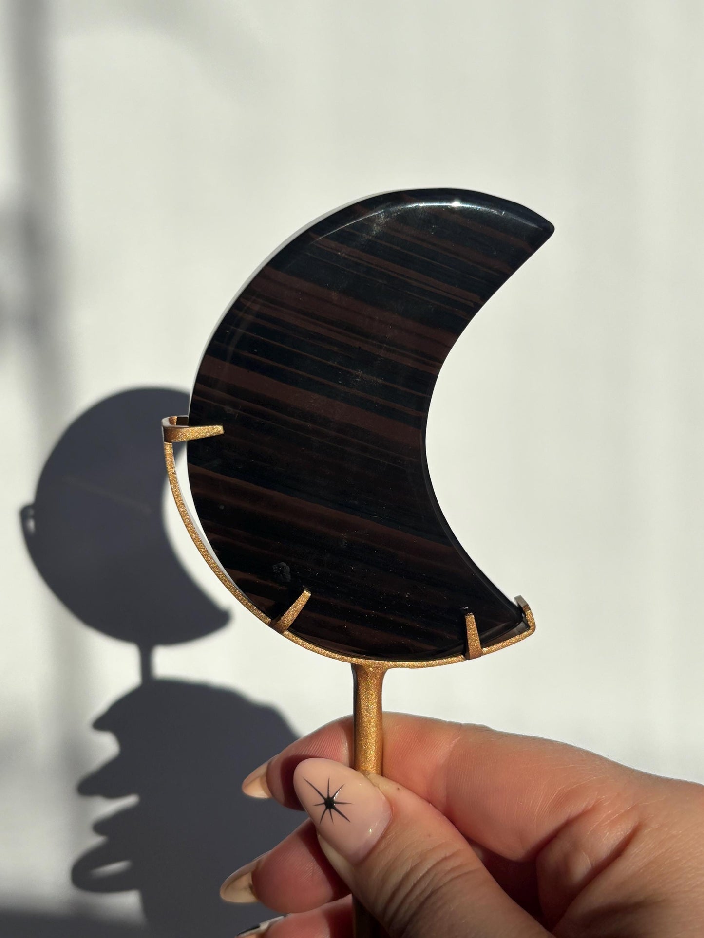Midnight Lace Obsidian Moon with stand | Crystal Carvings | Statement Crystal