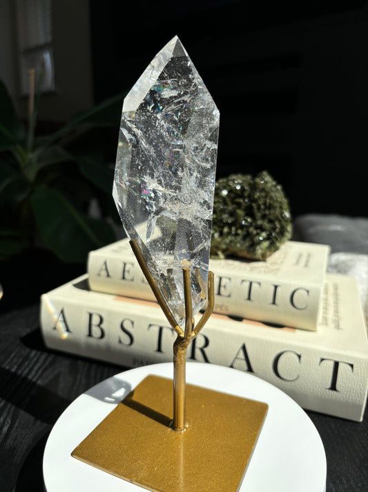 Semi Polished Lemurian Quartz with Custom Stand