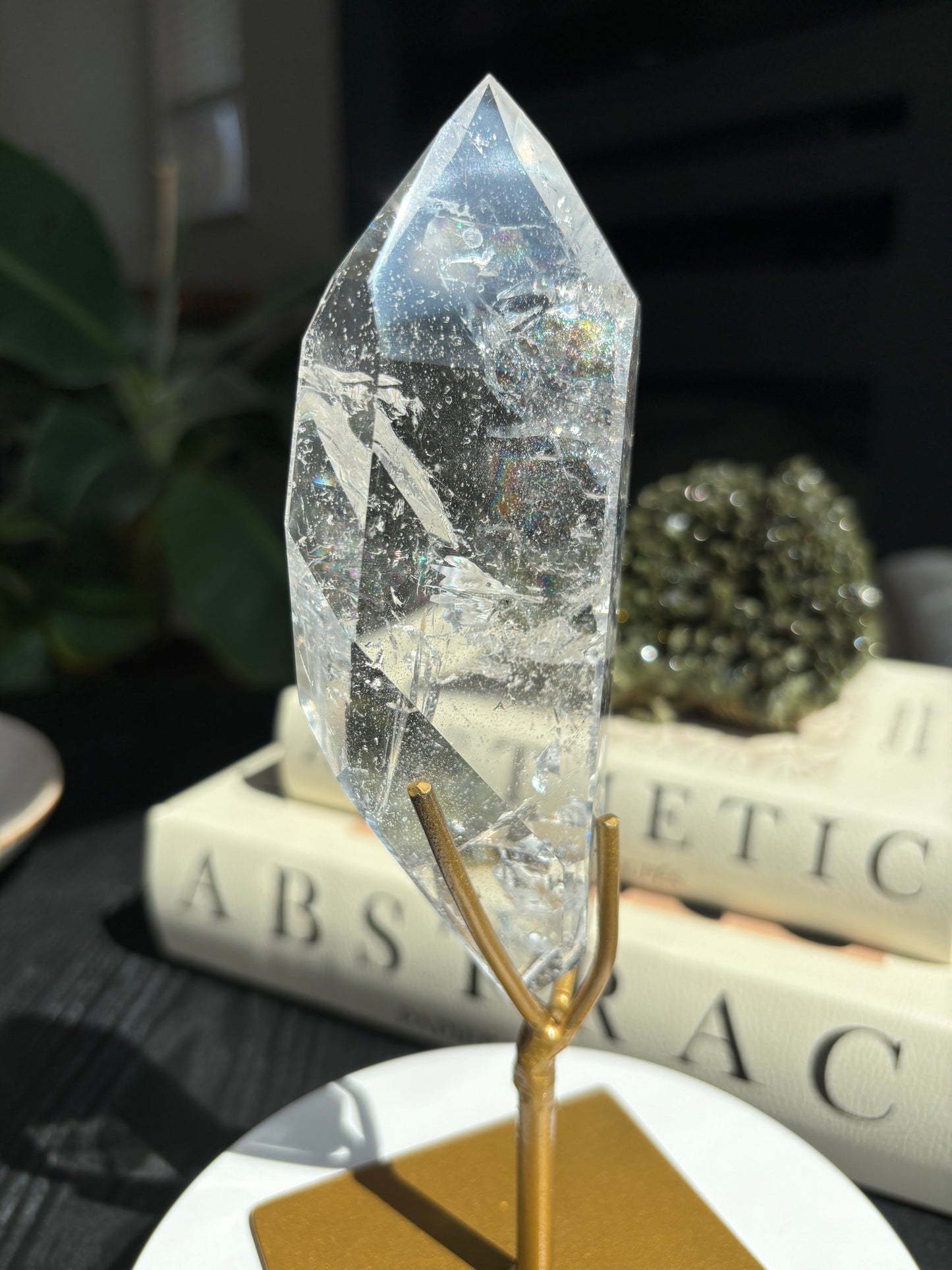 Semi Polished Lemurian Quartz with Custom Stand