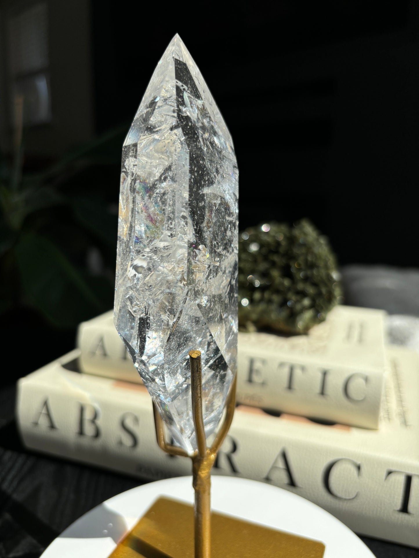 Semi Polished Lemurian Quartz with Custom Stand