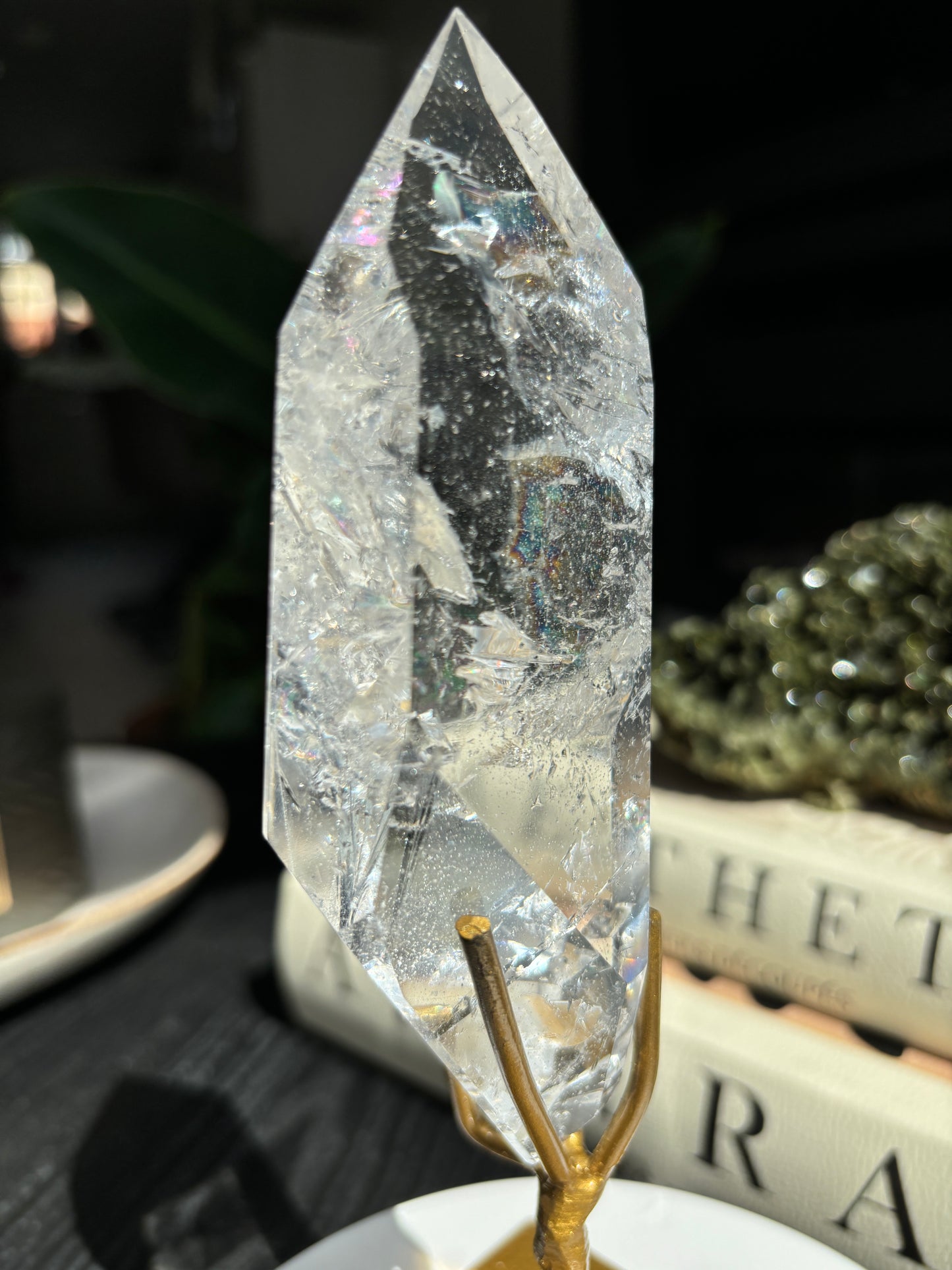 Semi Polished Lemurian Quartz with Custom Stand