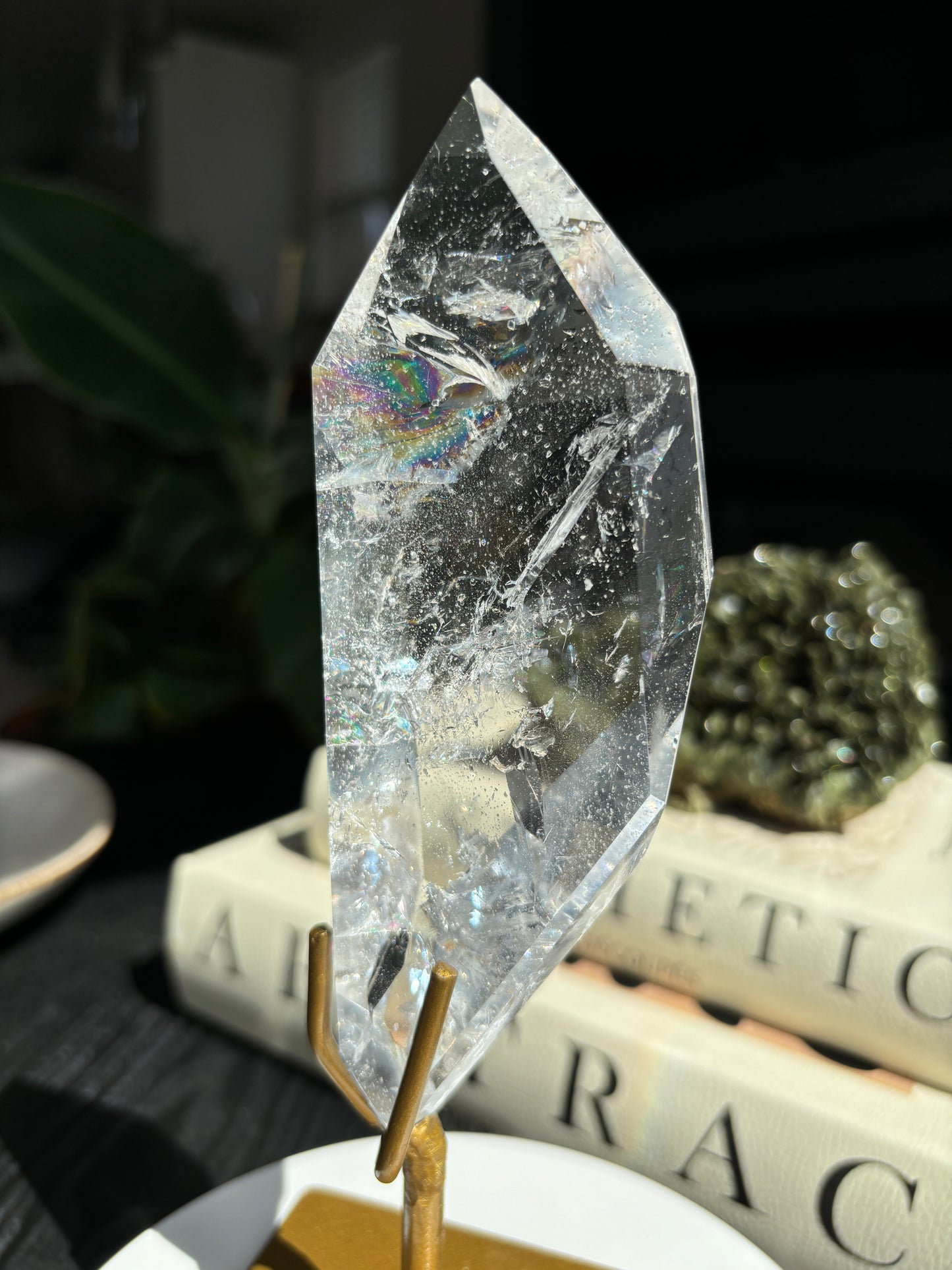 Semi Polished Lemurian Quartz with Custom Stand