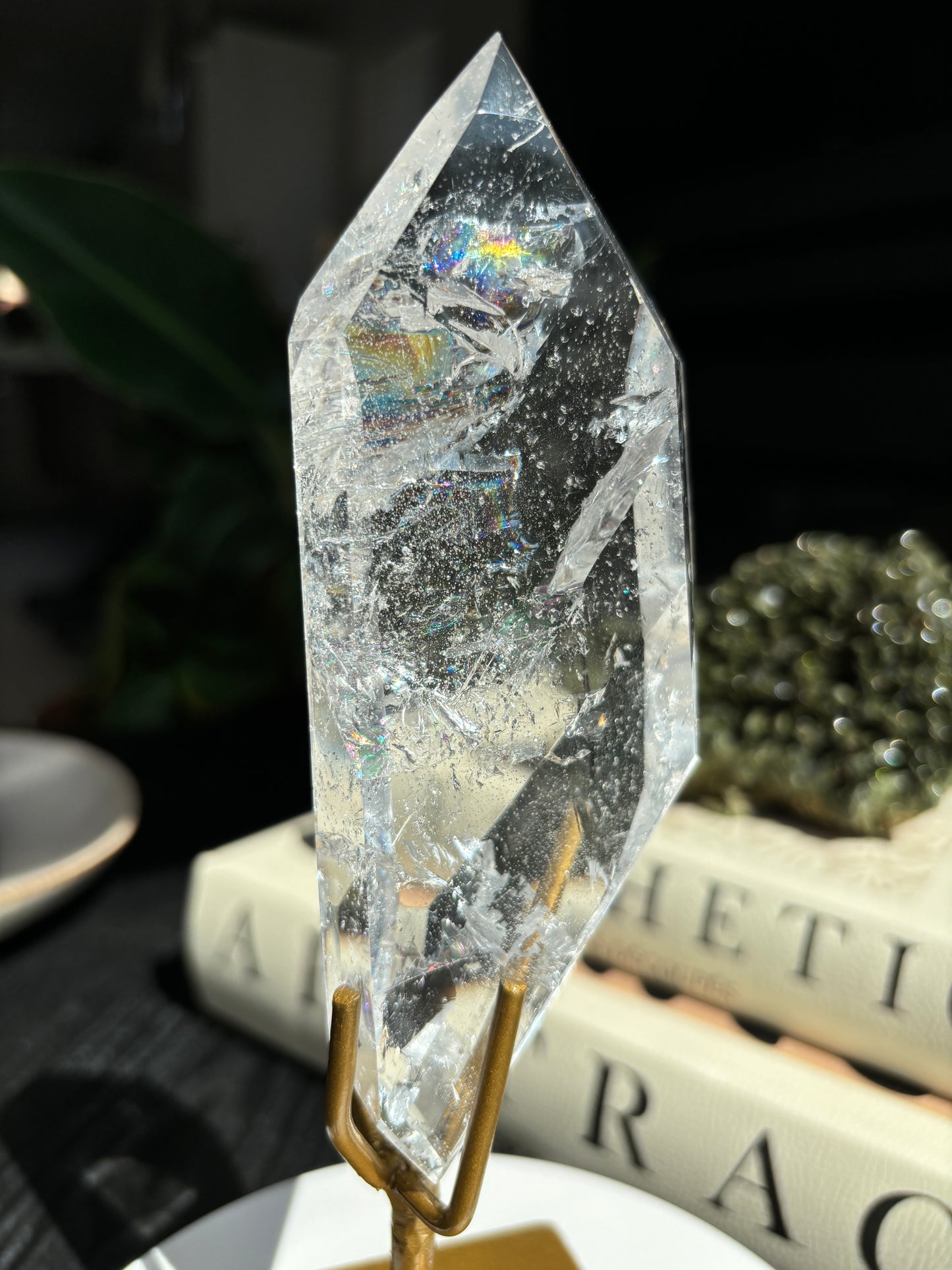 Semi Polished Lemurian Quartz with Custom Stand