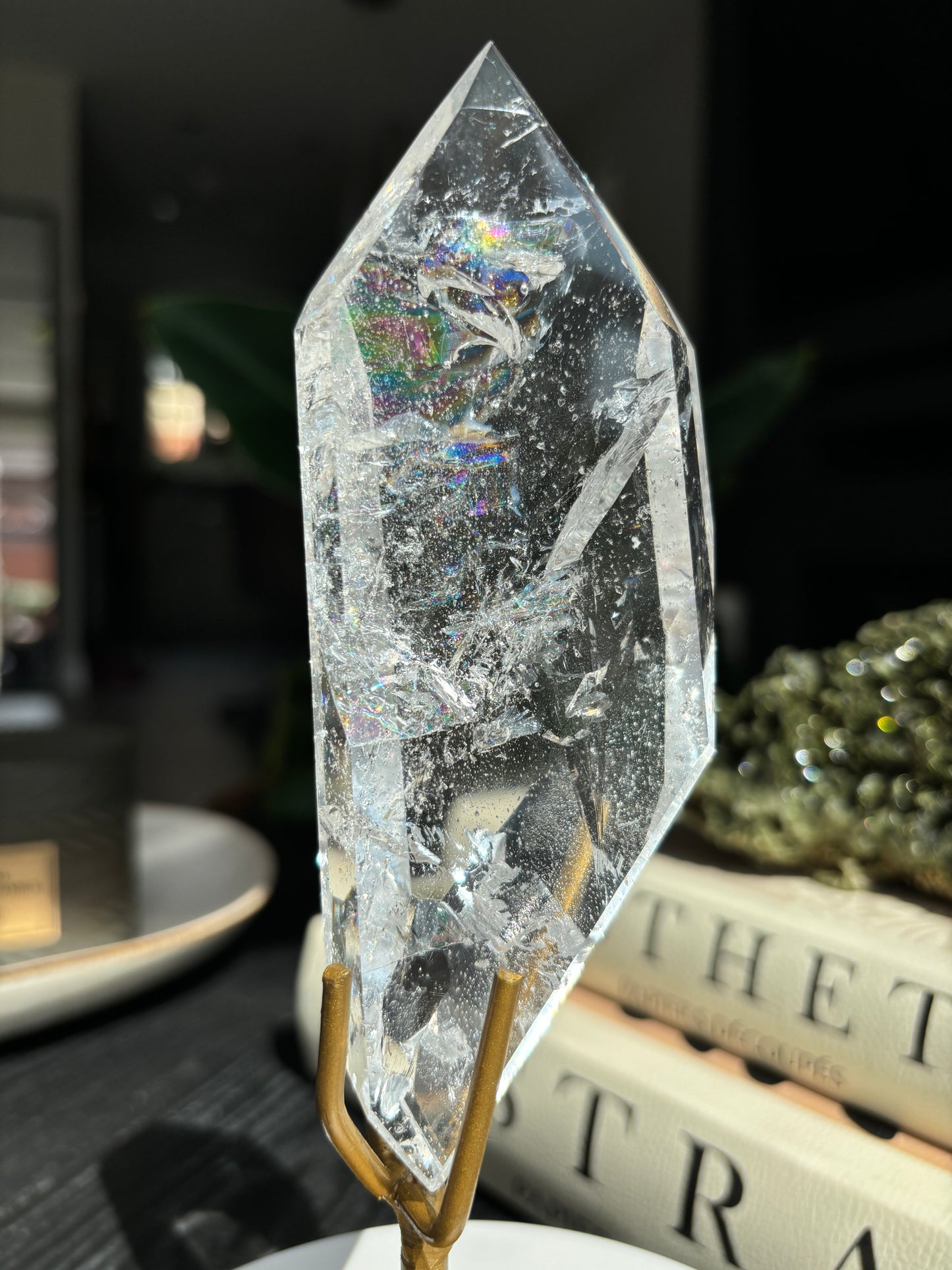 Semi Polished Lemurian Quartz with Custom Stand