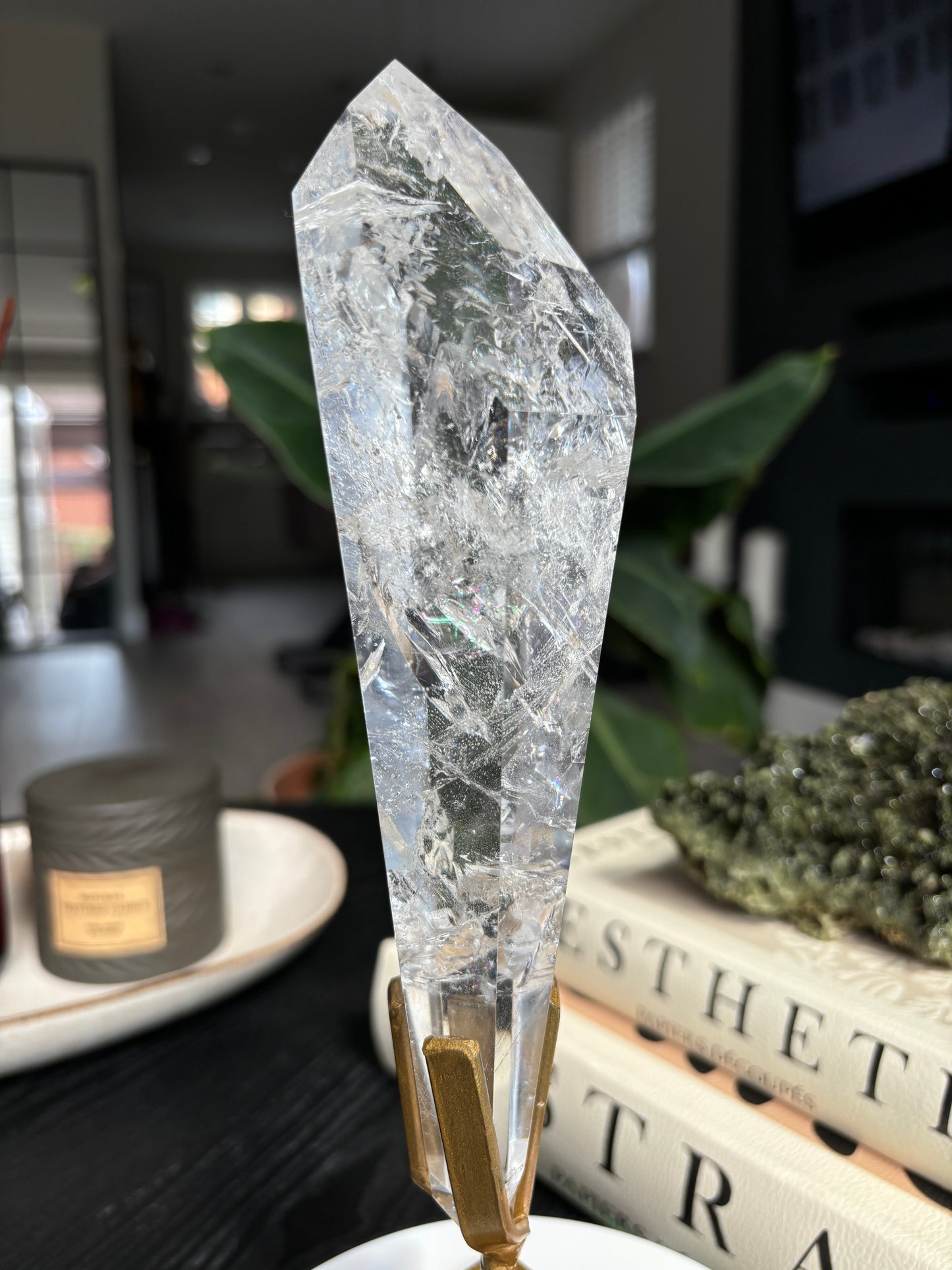 Semi Polished Lemurian Quartz with Custom Stand