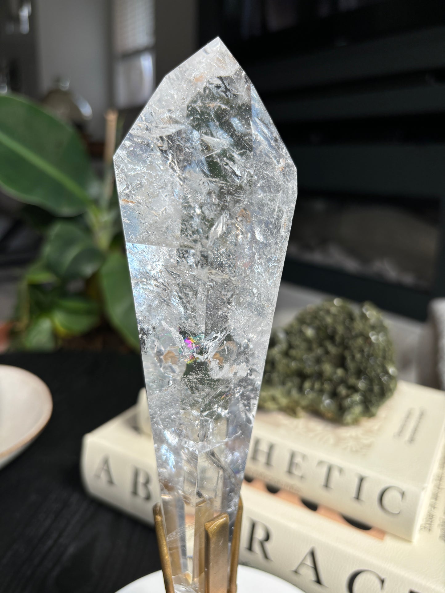 Semi Polished Lemurian Quartz with Custom Stand