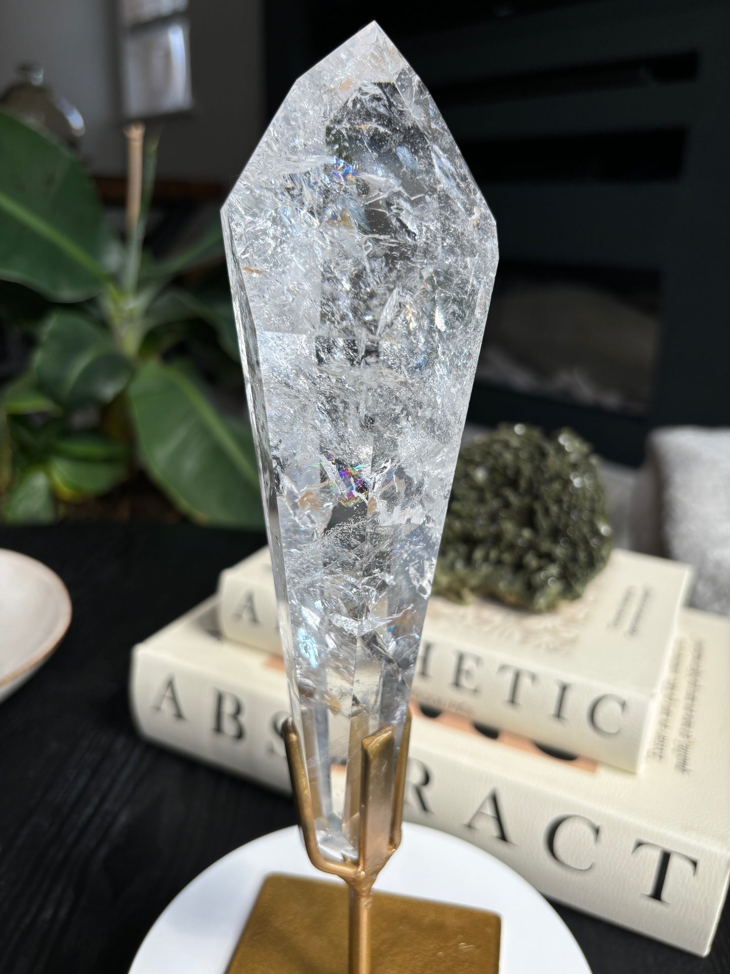 Semi Polished Lemurian Quartz with Custom Stand