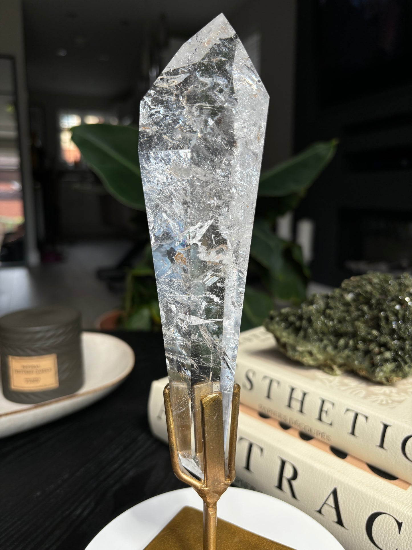 Semi Polished Lemurian Quartz with Custom Stand