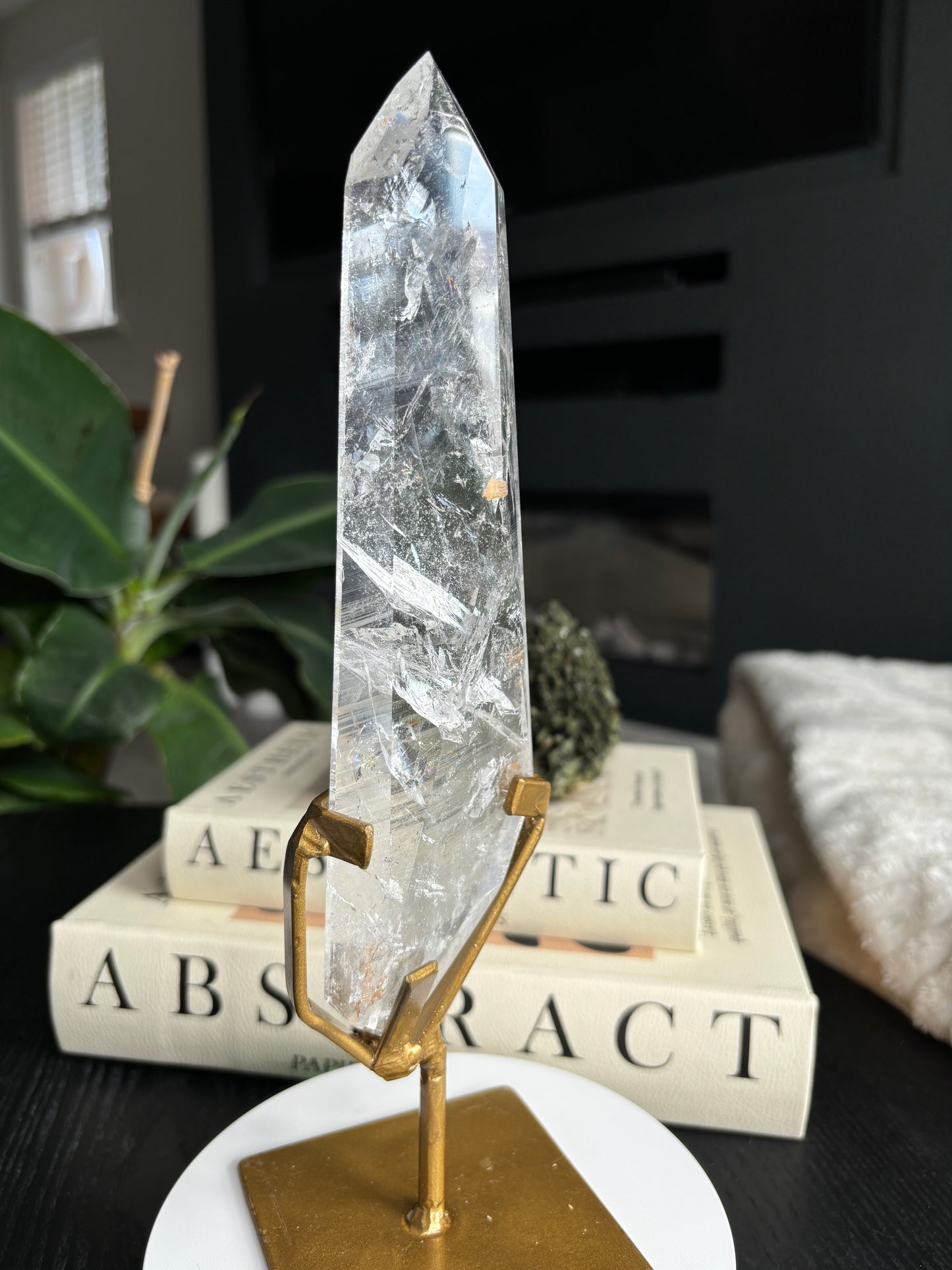 Semi Polished Lemurian Quartz with Custom Stand