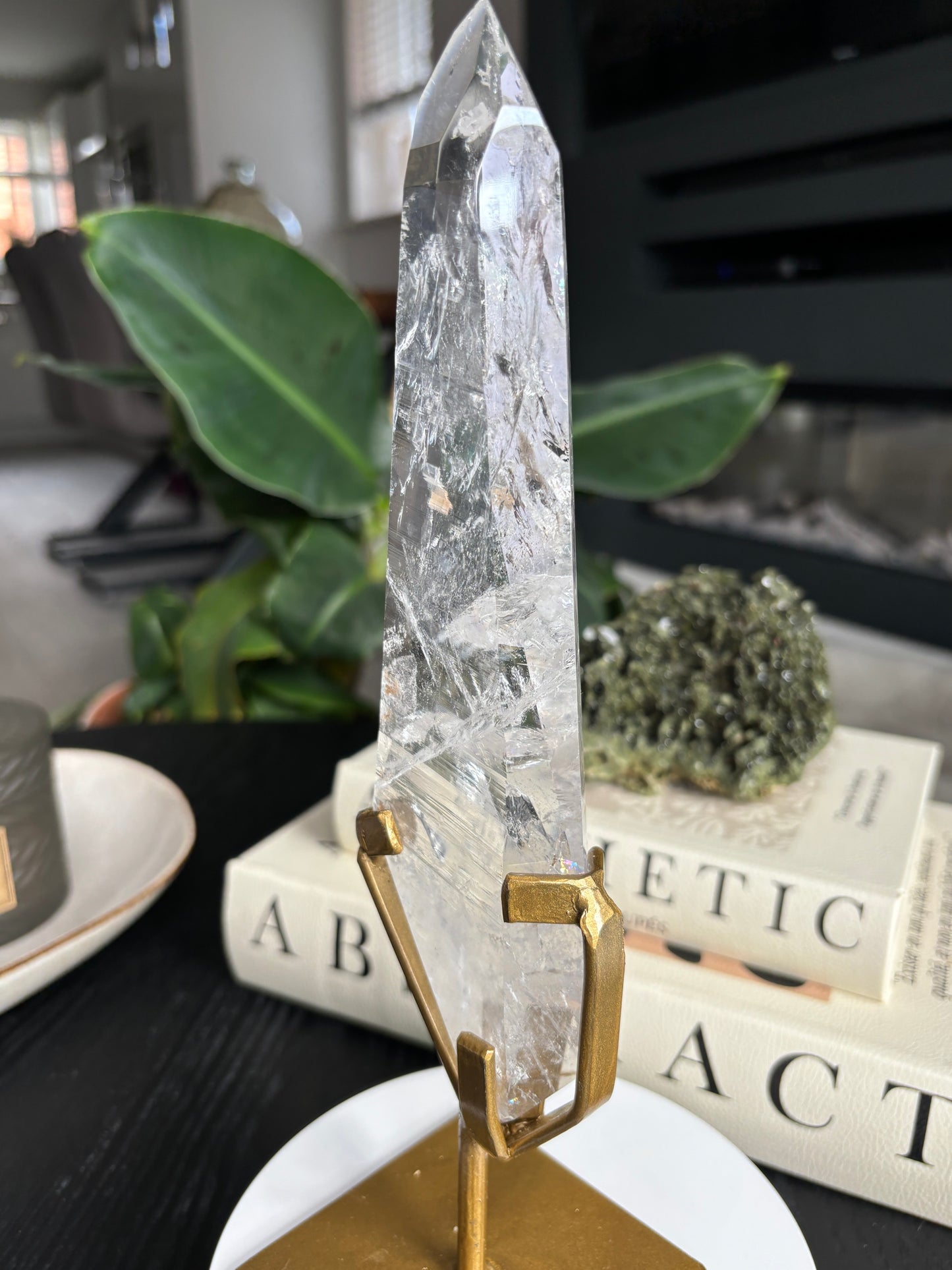 Semi Polished Lemurian Quartz with Custom Stand