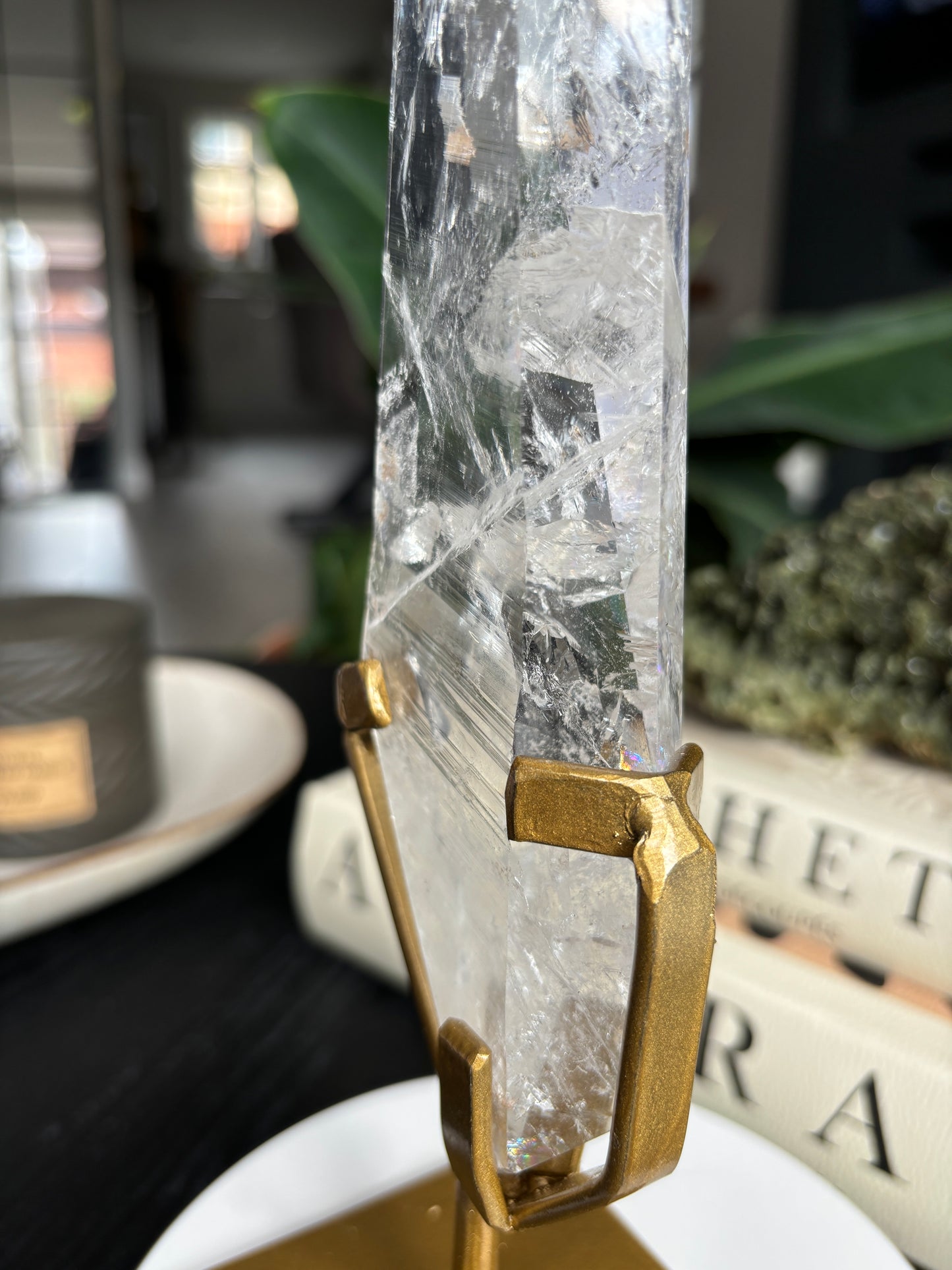 Semi Polished Lemurian Quartz with Custom Stand