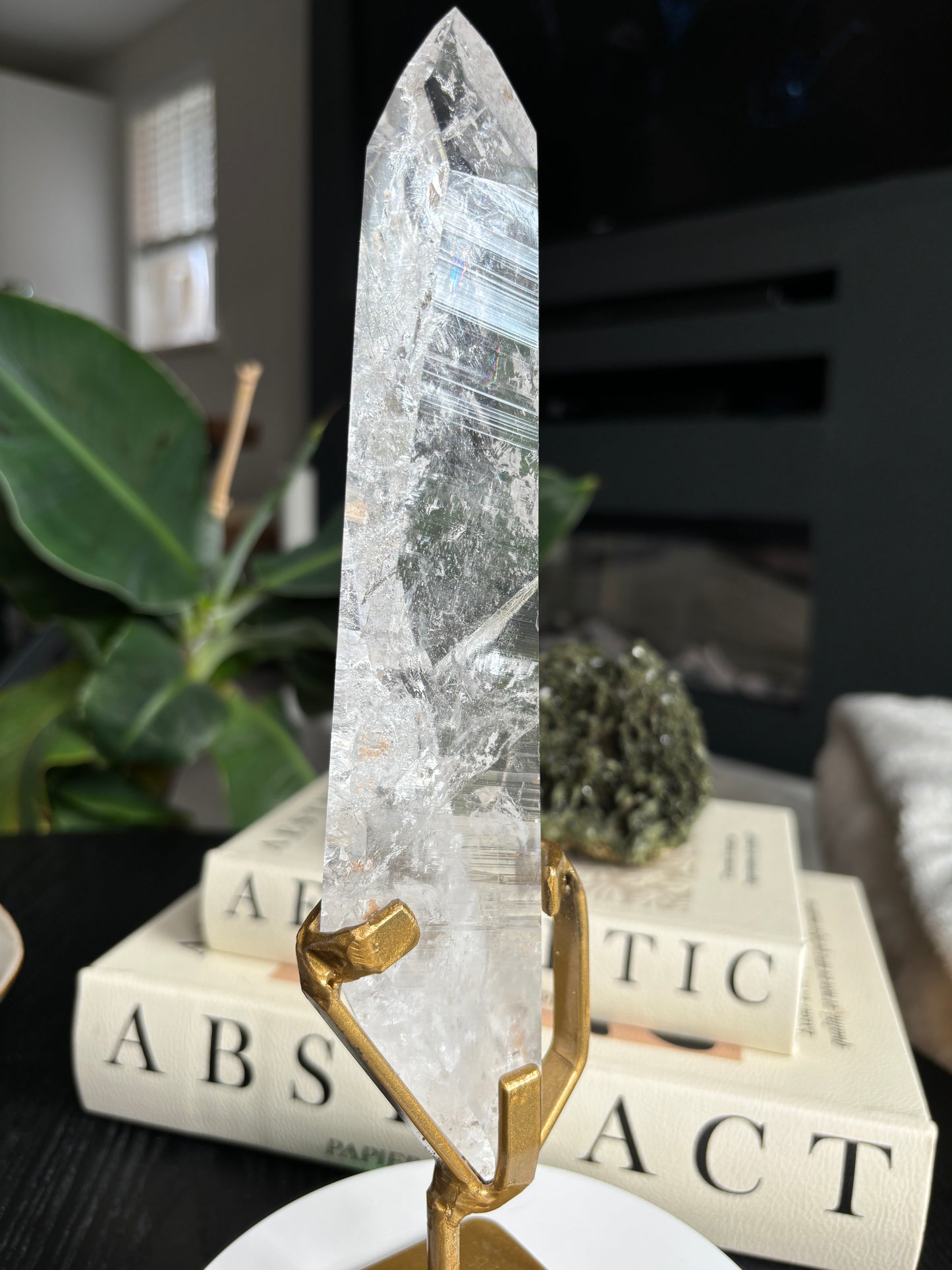 Semi Polished Lemurian Quartz with Custom Stand