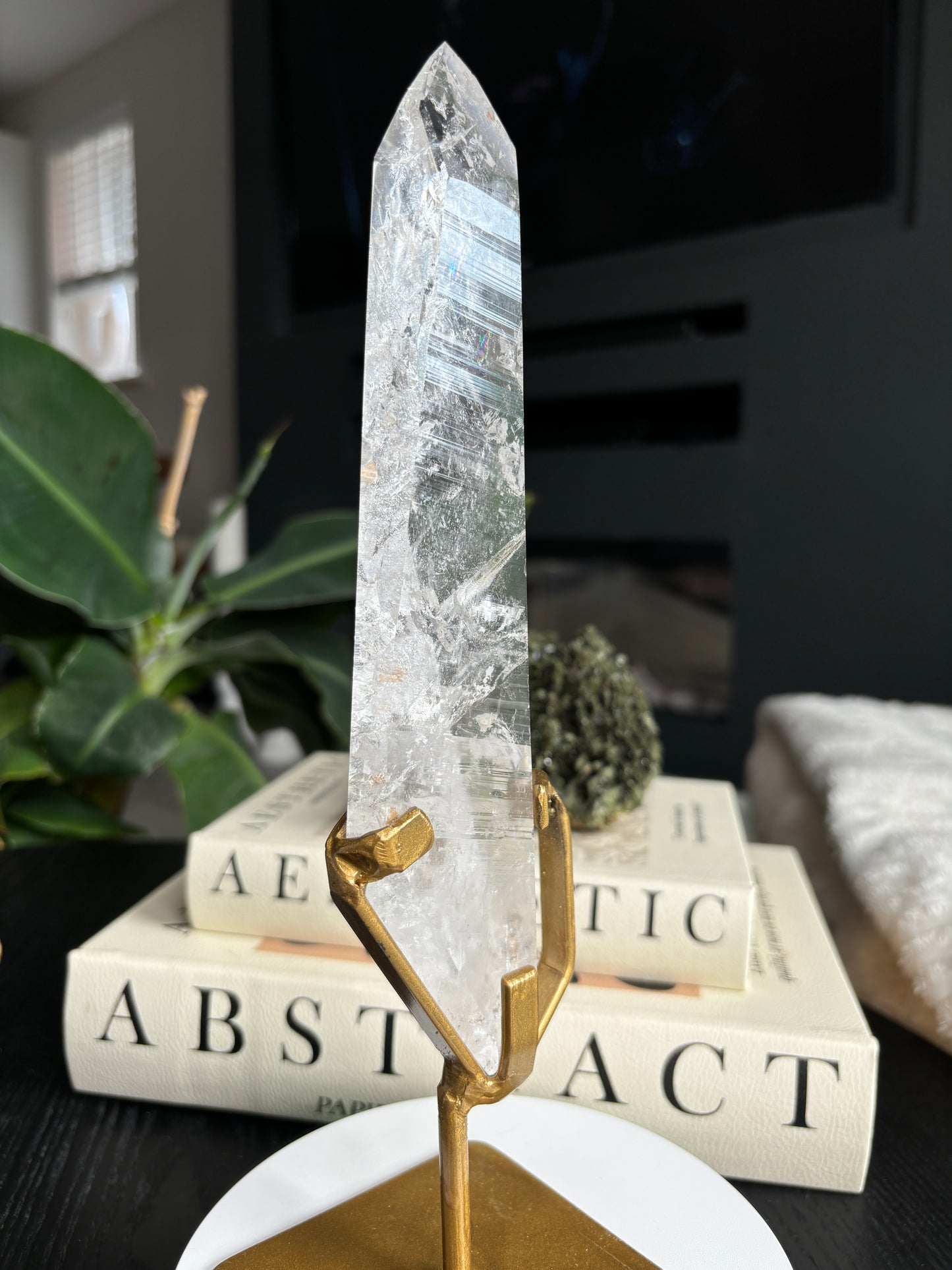 Semi Polished Lemurian Quartz with Custom Stand