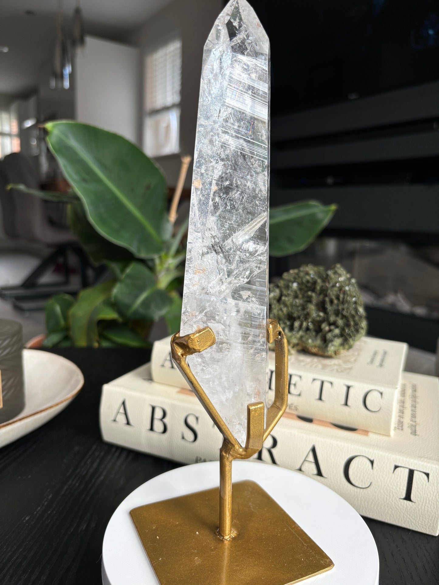 Semi Polished Lemurian Quartz with Custom Stand