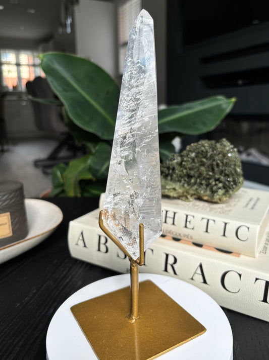 Semi Polished Lemurian Quartz with Custom Stand