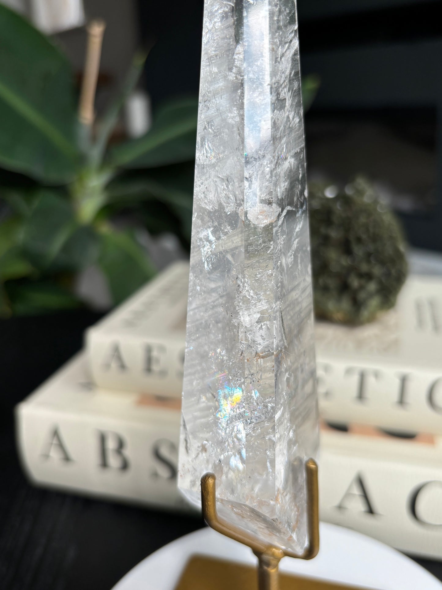 Semi Polished Lemurian Quartz with Custom Stand