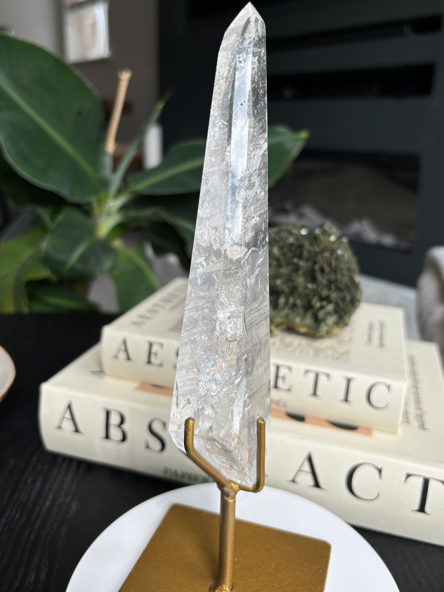 Semi Polished Lemurian Quartz with Custom Stand