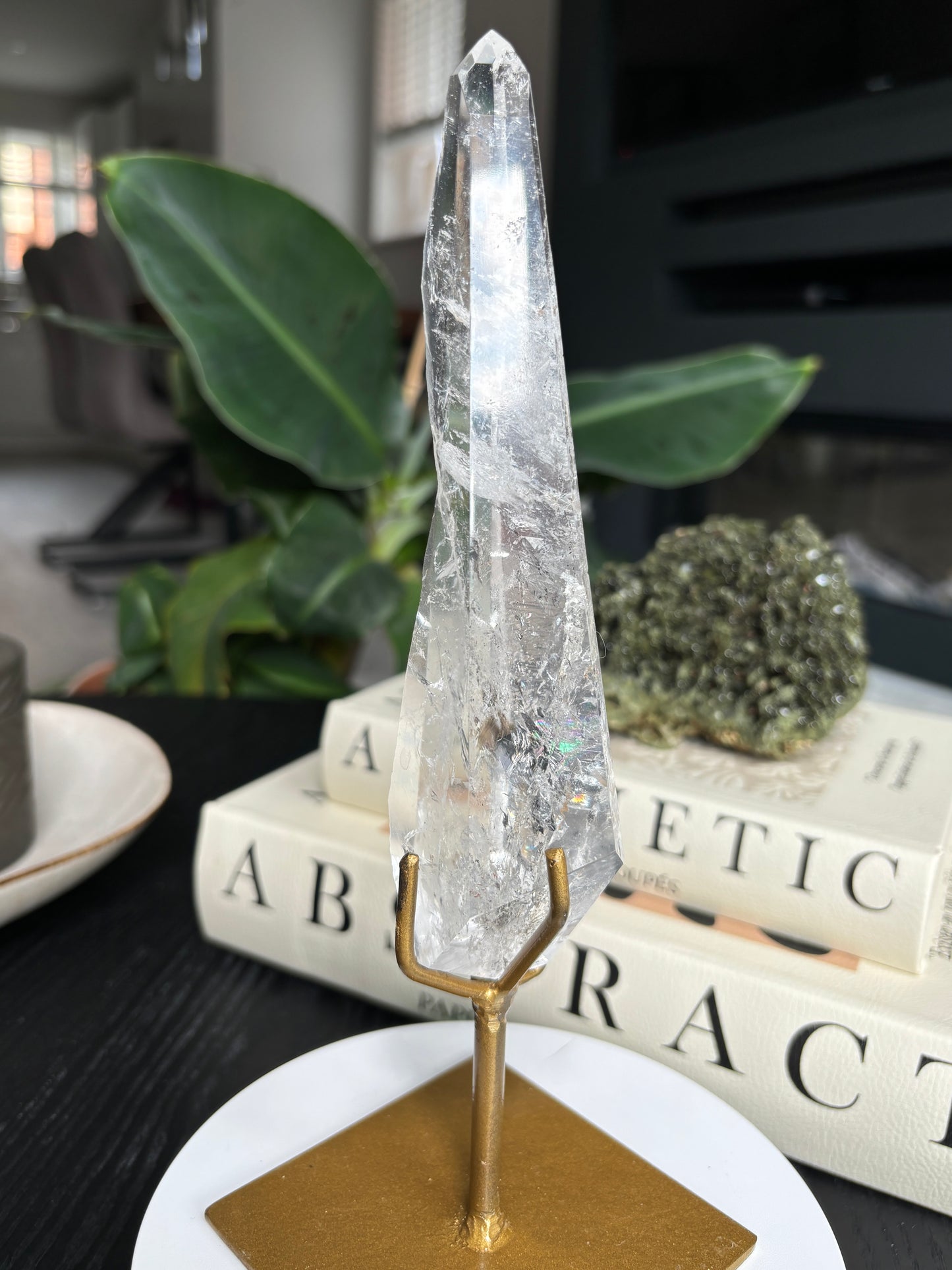 Semi Polished Lemurian Quartz with Custom Stand