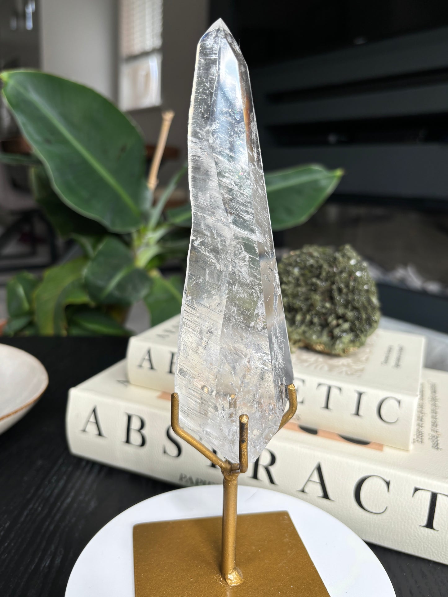 Semi Polished Lemurian Quartz with Custom Stand