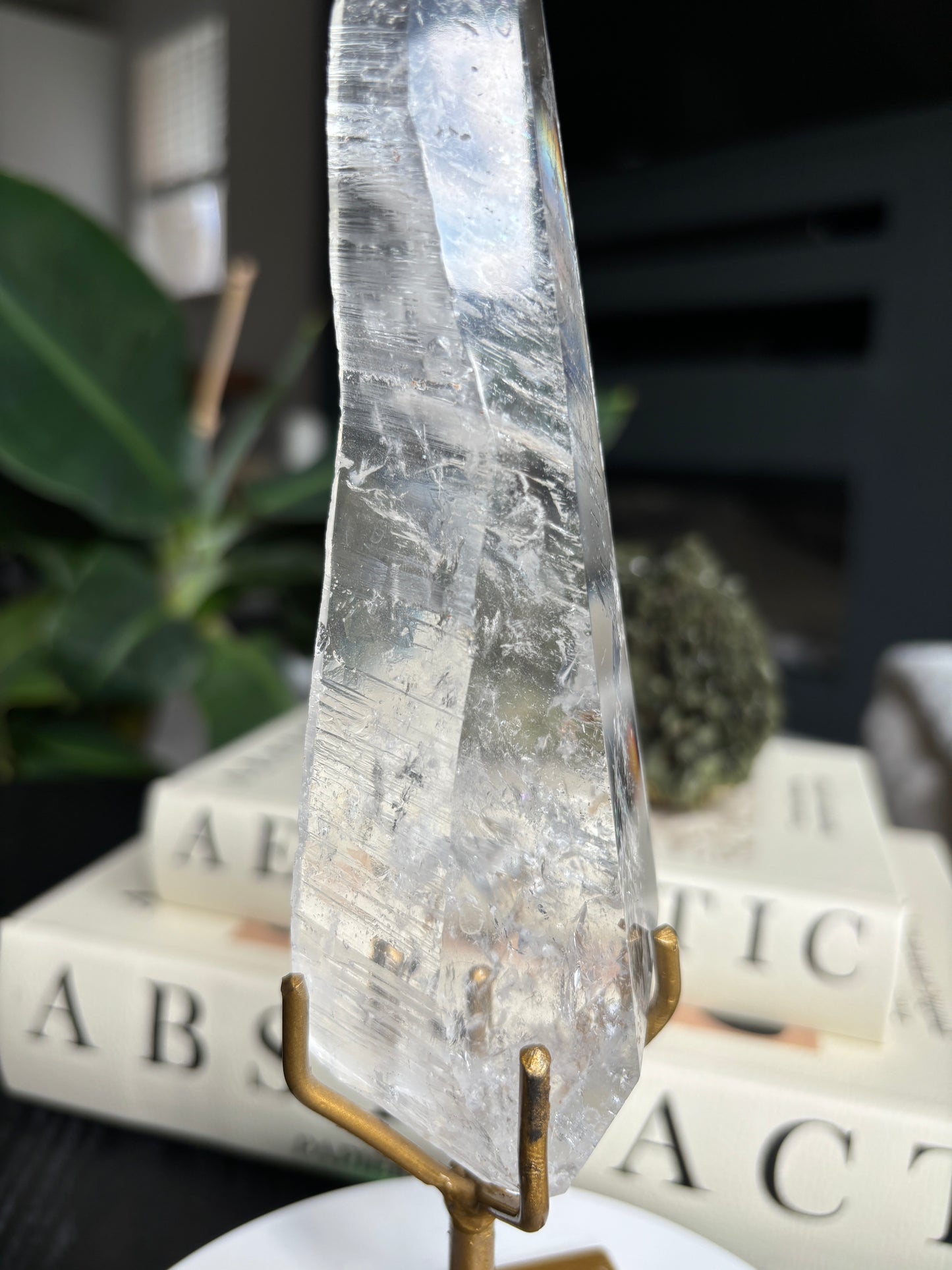 Semi Polished Lemurian Quartz with Custom Stand