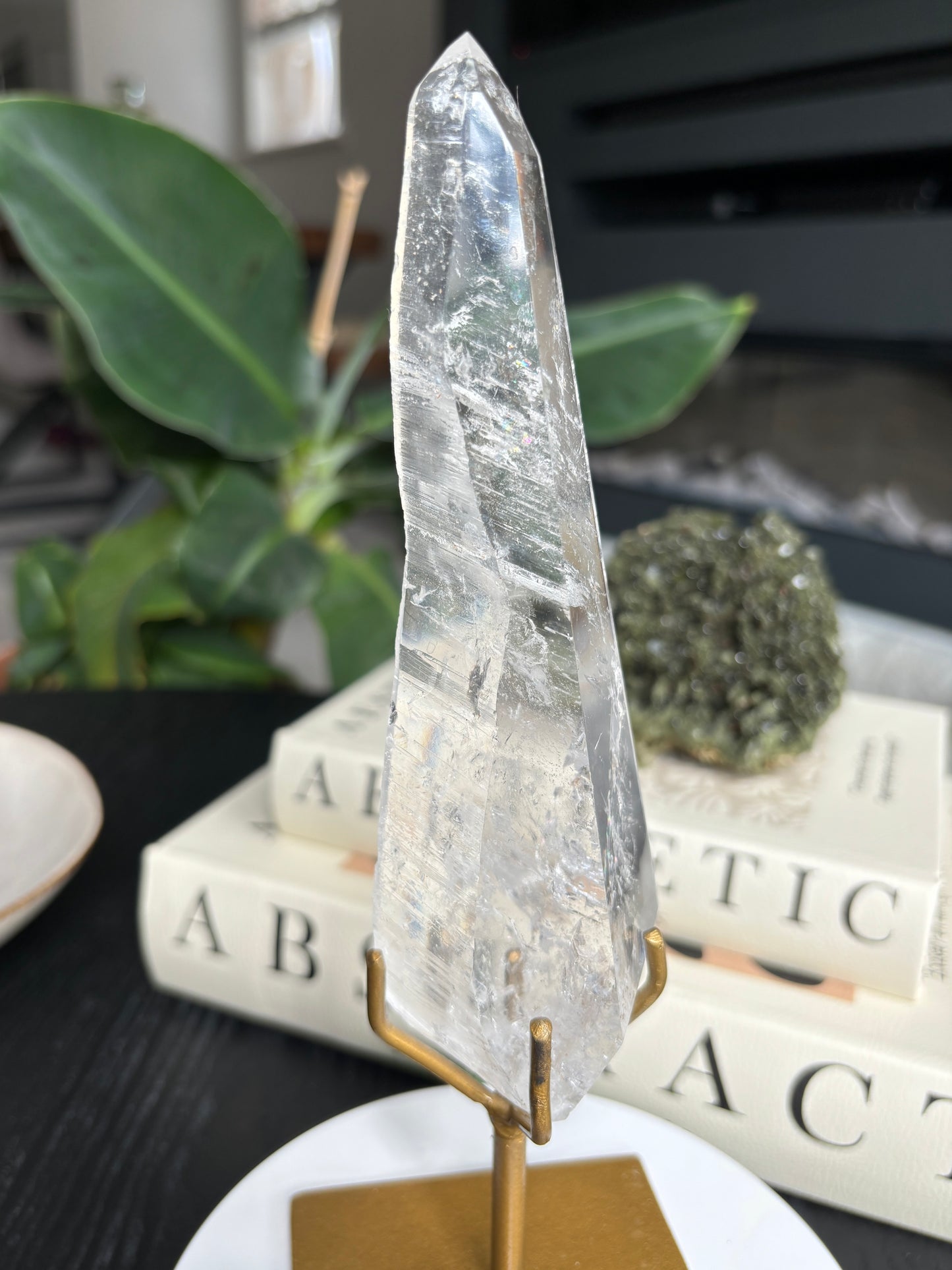 Semi Polished Lemurian Quartz with Custom Stand