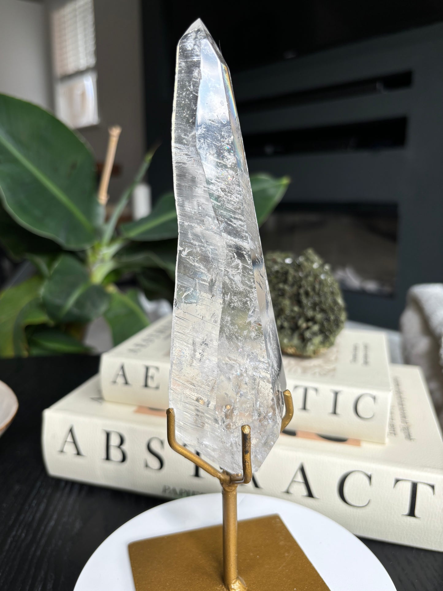 Semi Polished Lemurian Quartz with Custom Stand