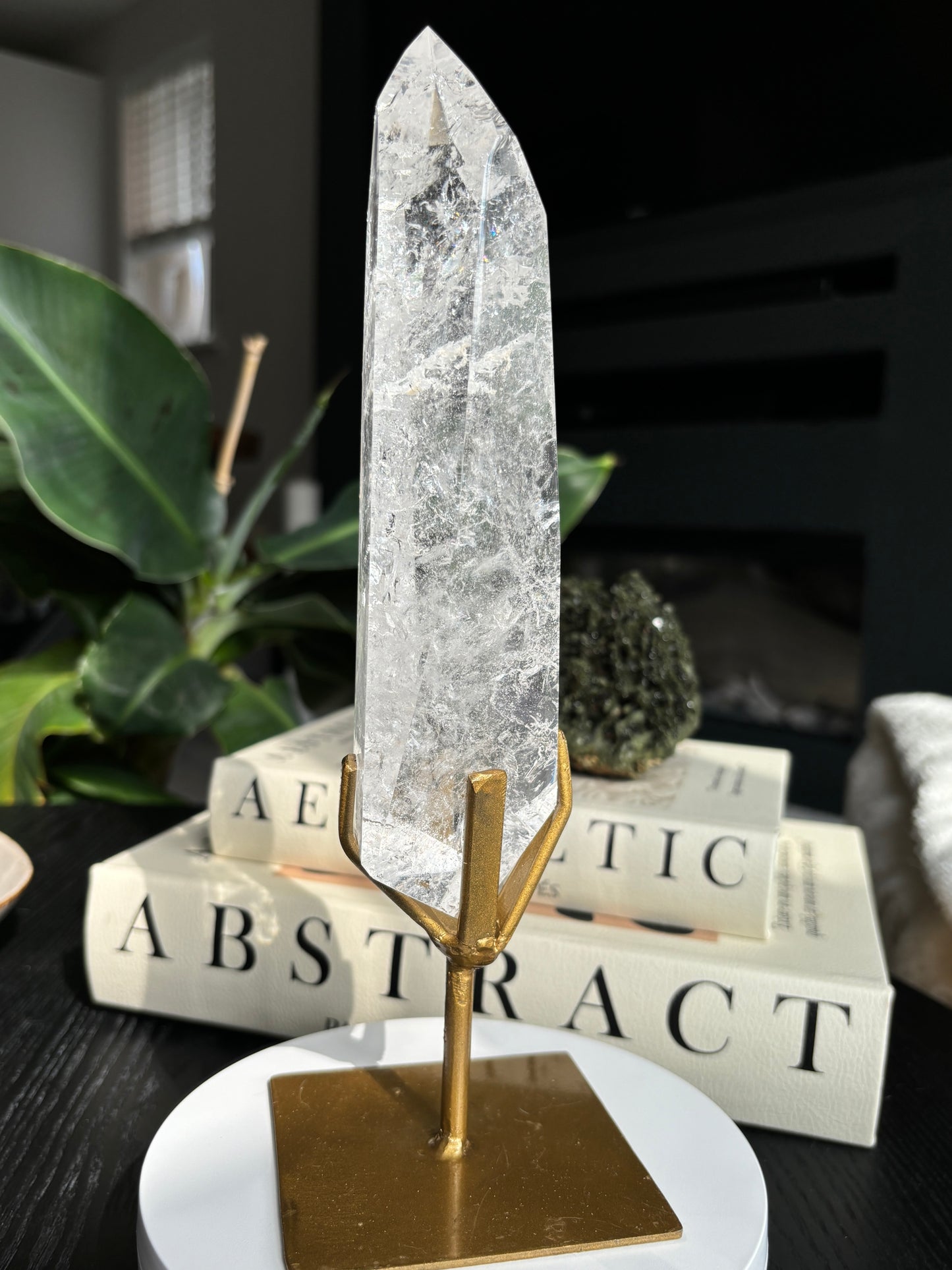 Semi Polished Lemurian Quartz with Custom Stand