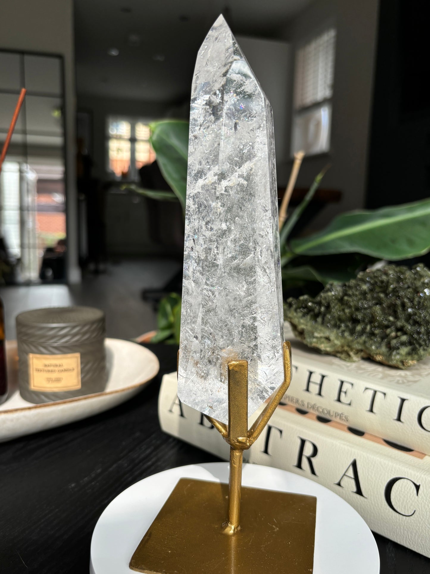 Semi Polished Lemurian Quartz with Custom Stand