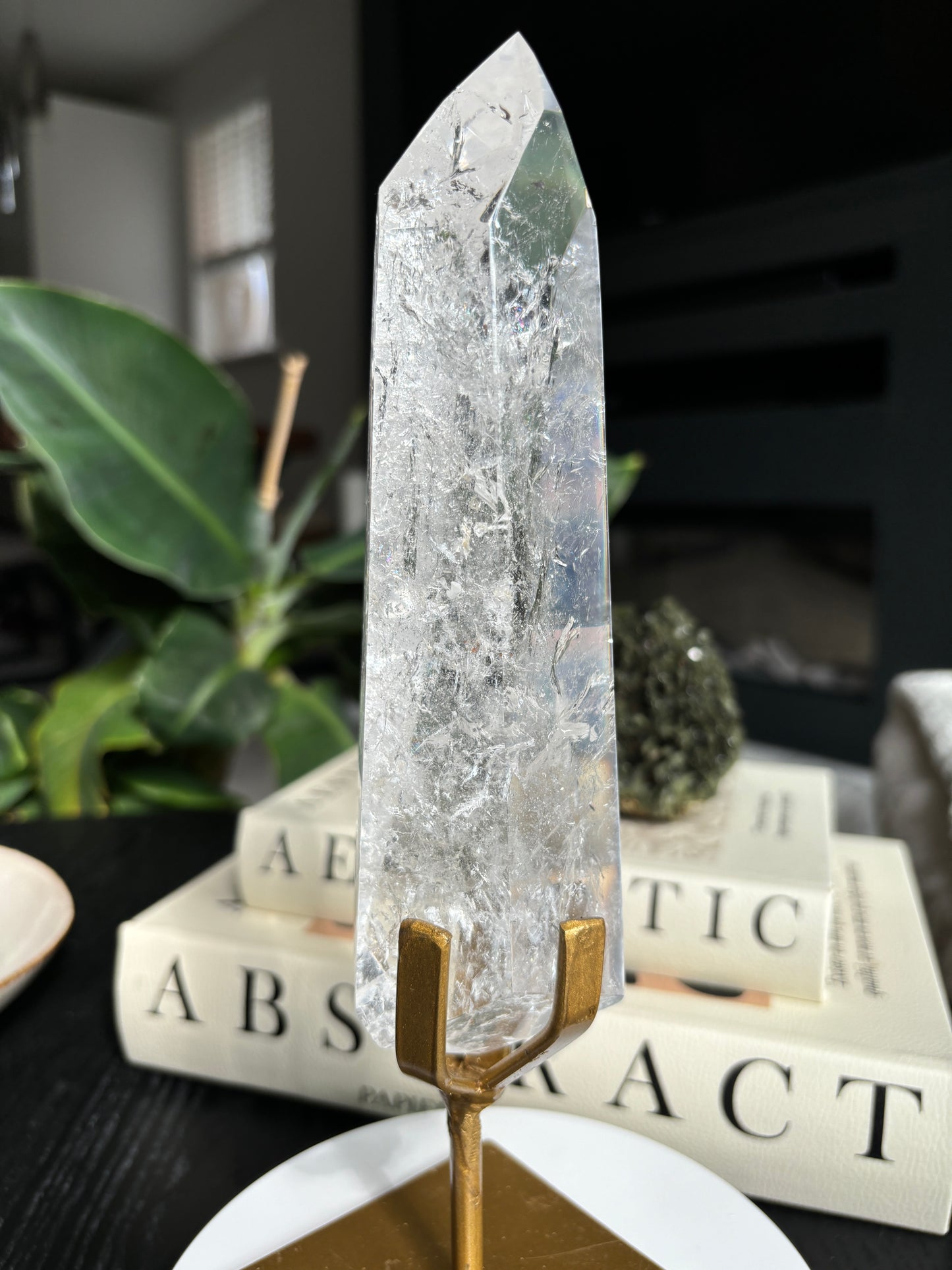 Semi Polished Lemurian Quartz with Custom Stand