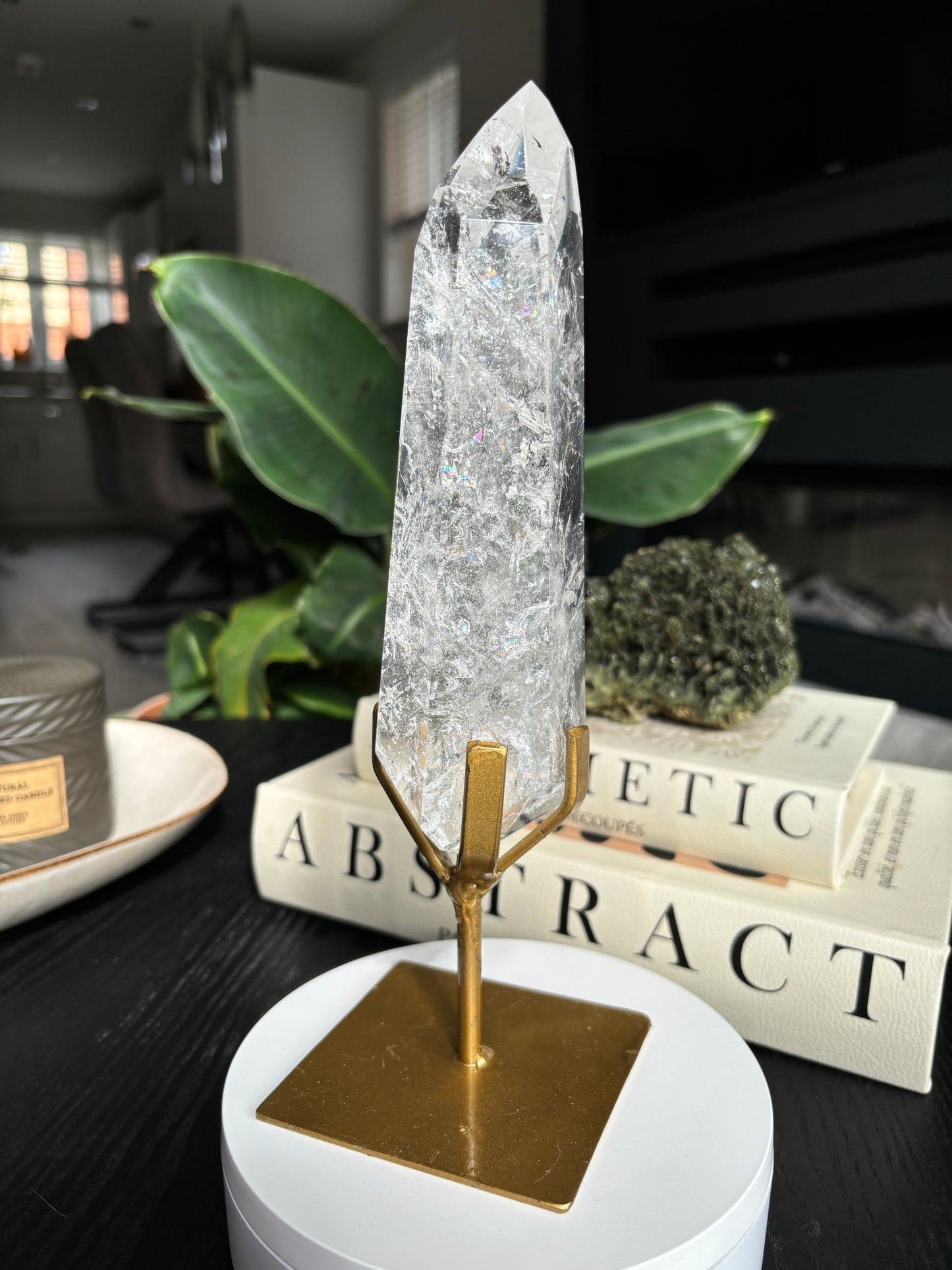 Semi Polished Lemurian Quartz with Custom Stand