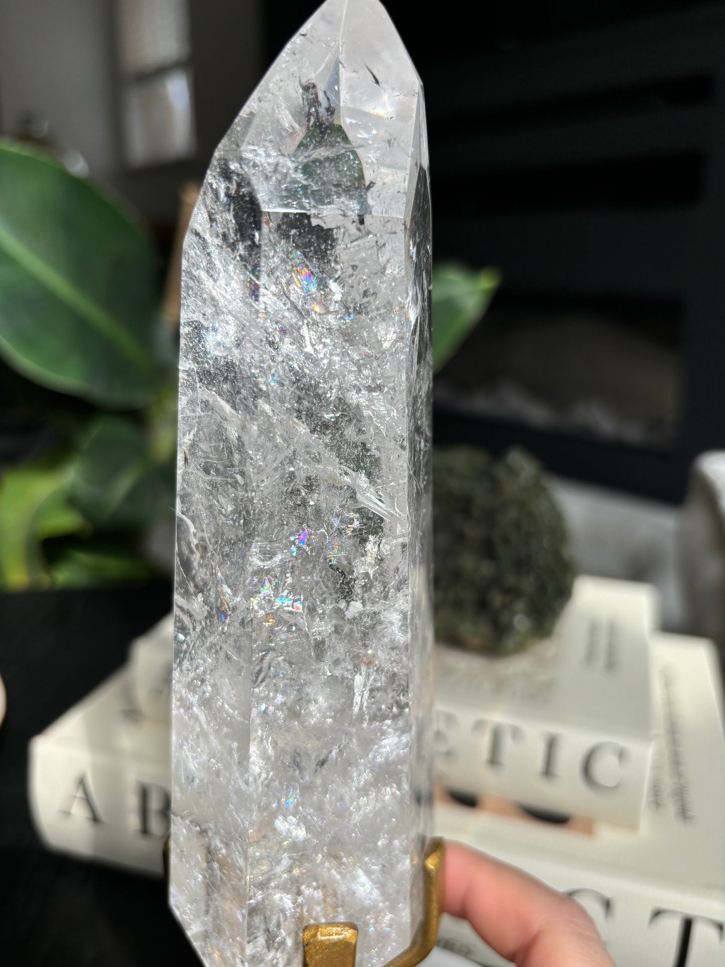 Semi Polished Lemurian Quartz with Custom Stand